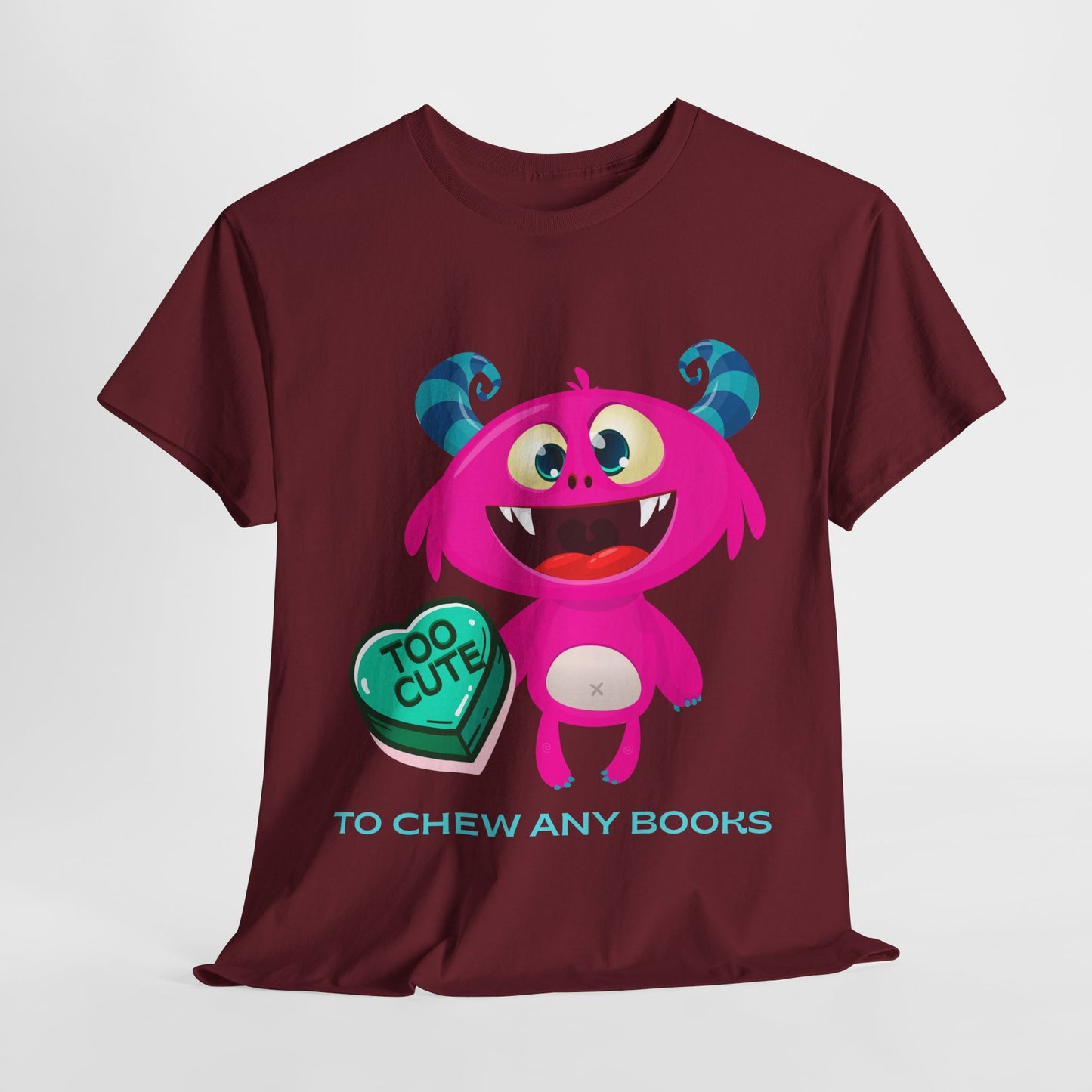 Teen/Adult Unisex Too Cute to Chew – Funny Reading Shirt for Monster Lovers & Book Fans