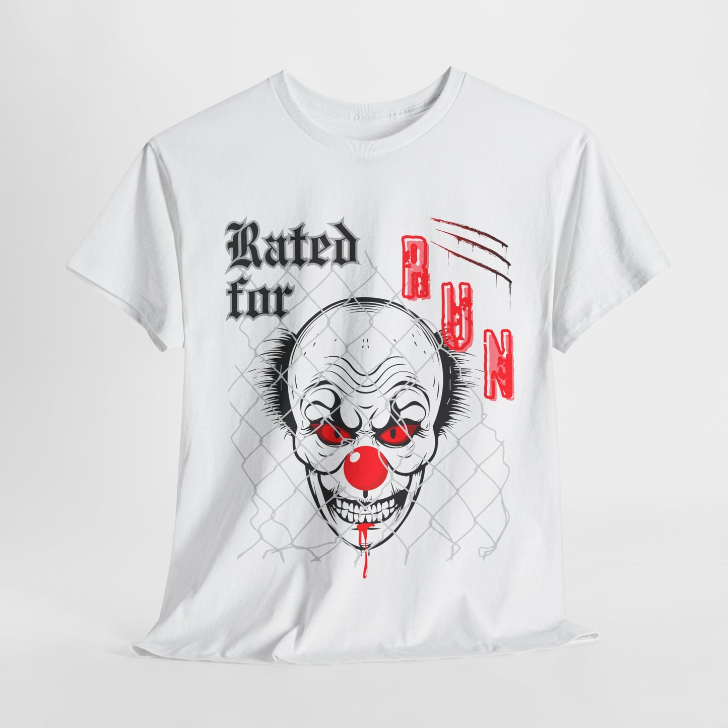 Teen/Adult Unisex Rated for Run T-Shirt – Creepy Clown Horror Graphic Tee