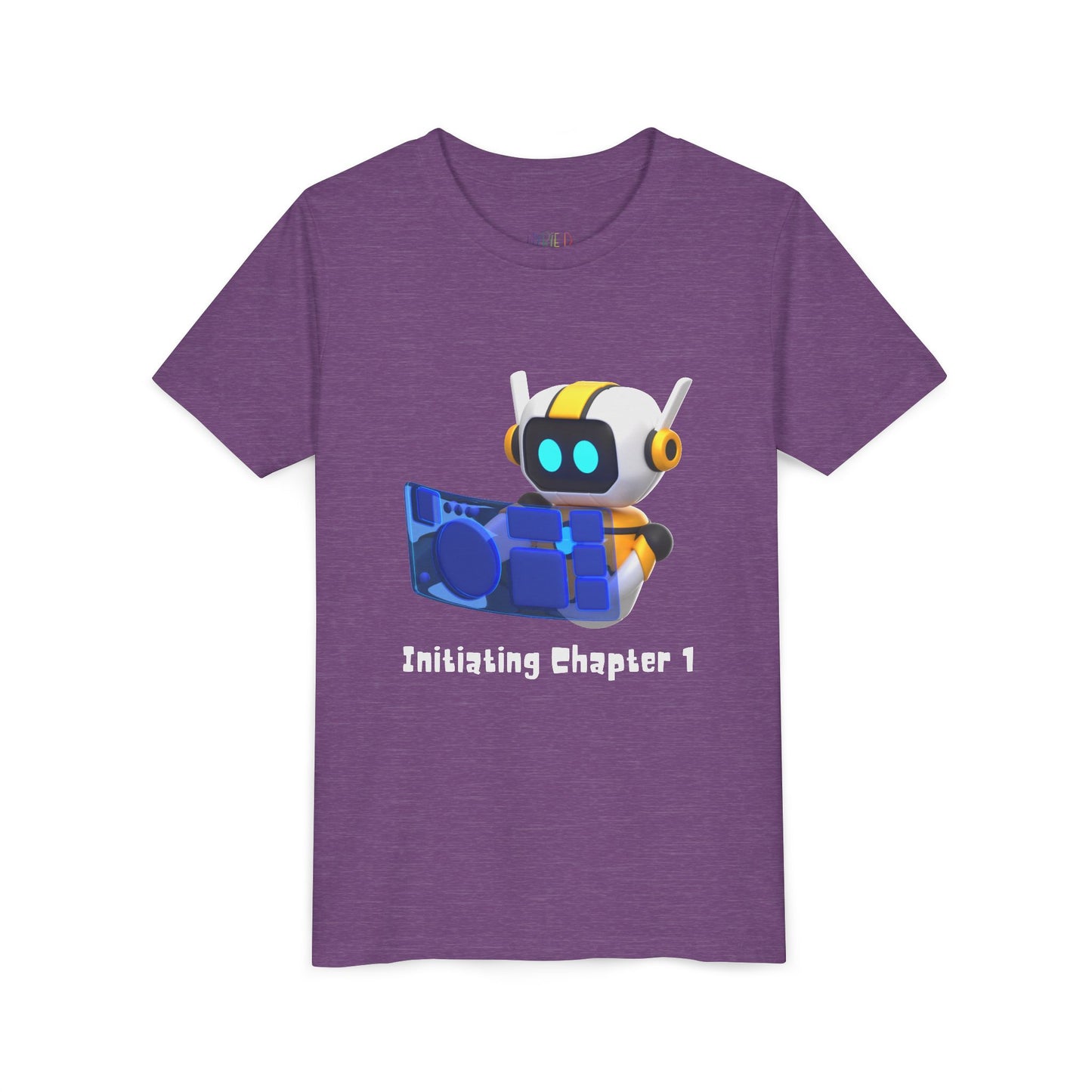 Youth Initiating Chapter 1 Tee – Robot Reading Adventure Shirt, A fun first chapter for future book lovers and digital dreamers alike.