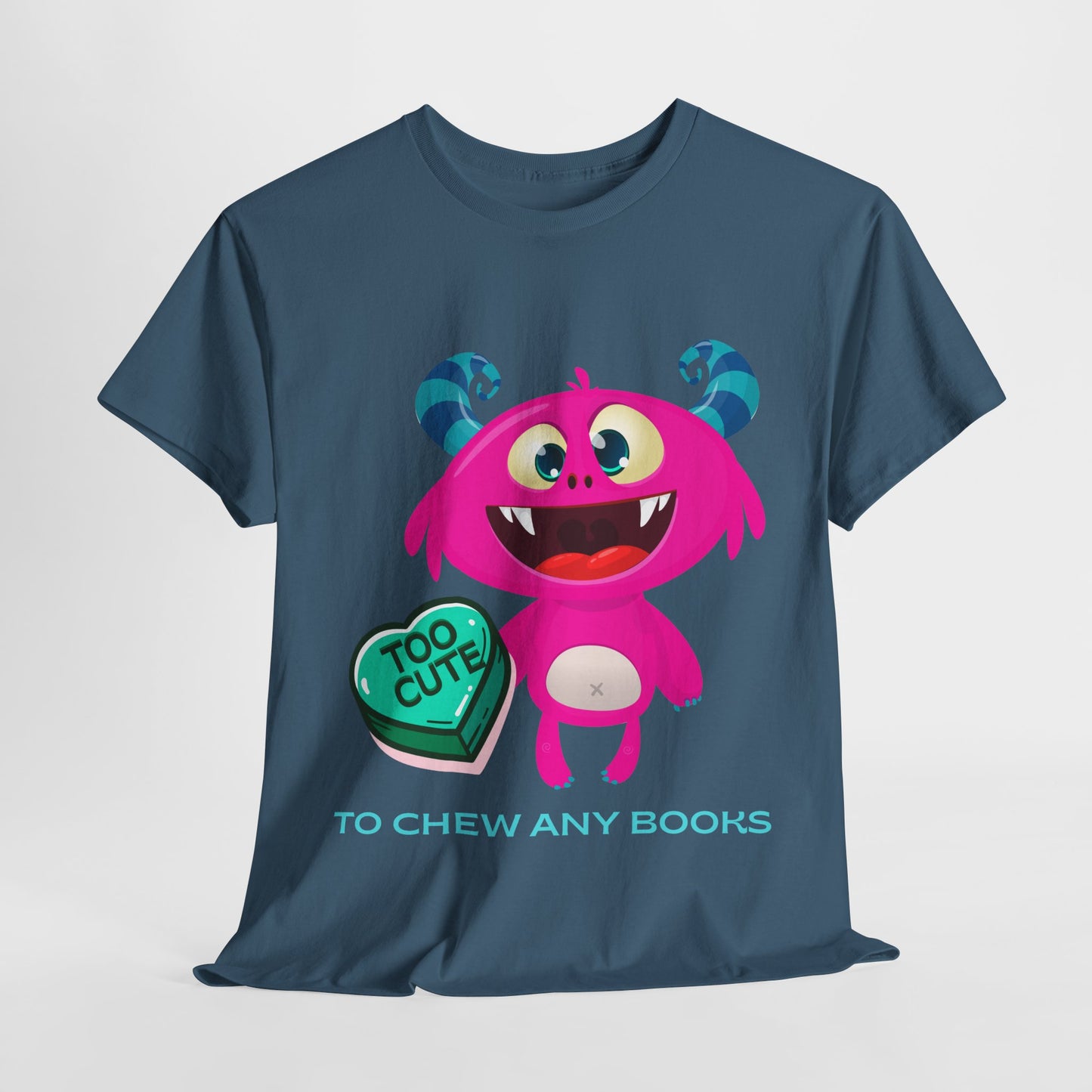 Teen/Adult Unisex Too Cute to Chew – Funny Reading Shirt for Monster Lovers & Book Fans