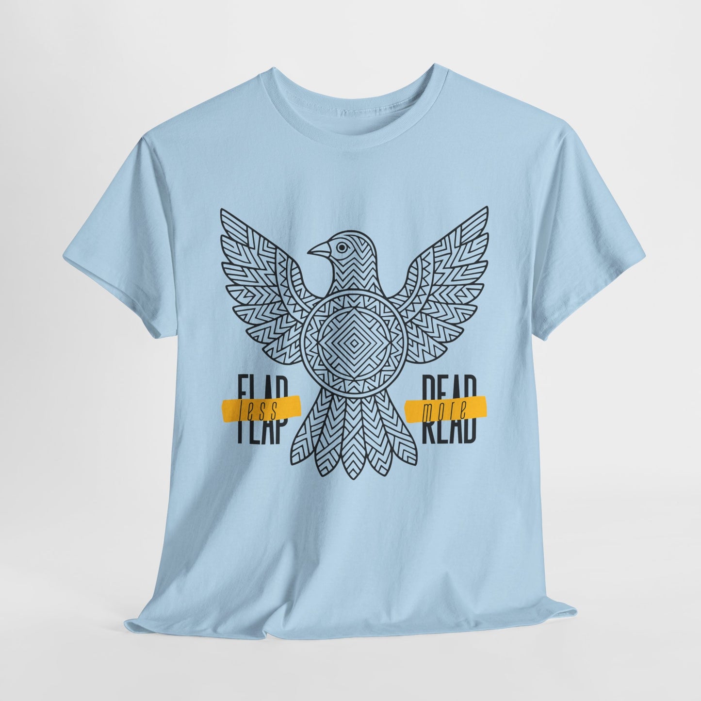 Teen/Adult Unisex β Flap Less Read More Tee β Geometric Bird Book Shirt