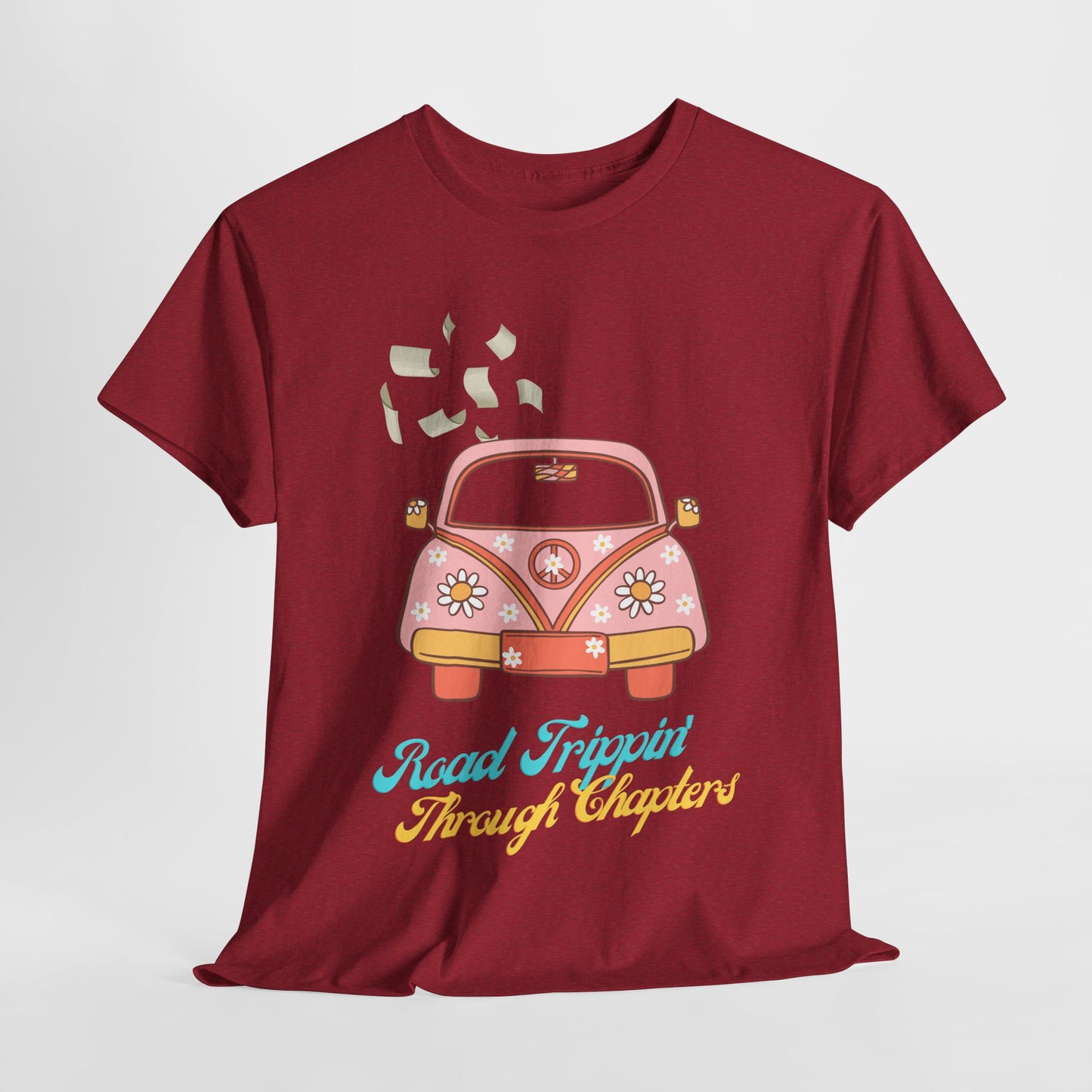 Teen/Adult Unisex Road Trippin’ Through Chapters Tee – Groovy Gift for Book Lovers on a Journey