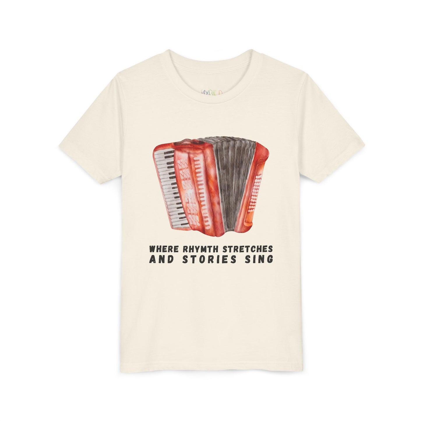 Youth Where Rhythm Stretches and Stories Sing Tee – Accordion Shirt for Creative Young Minds