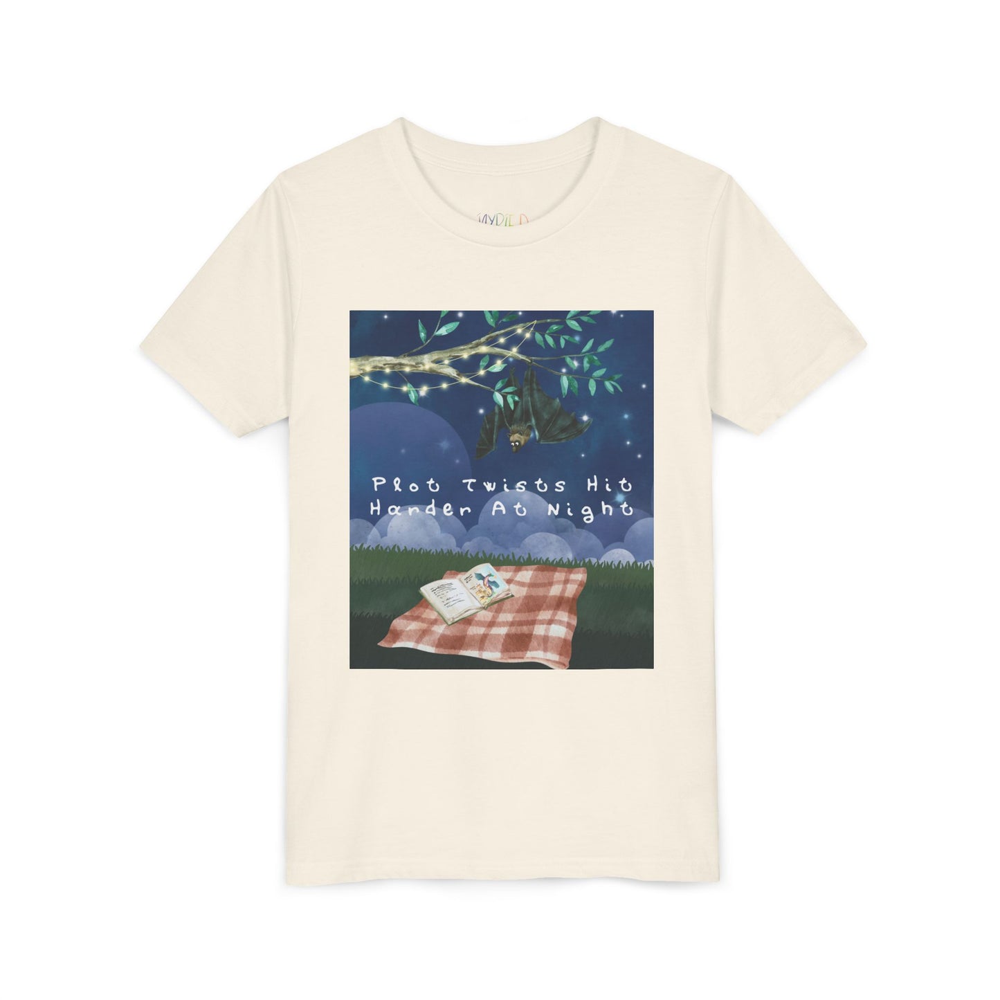 Youth Plot Twists Hit Harder at Night Tee β Spooky Bat Shirt for Bedtime Readers