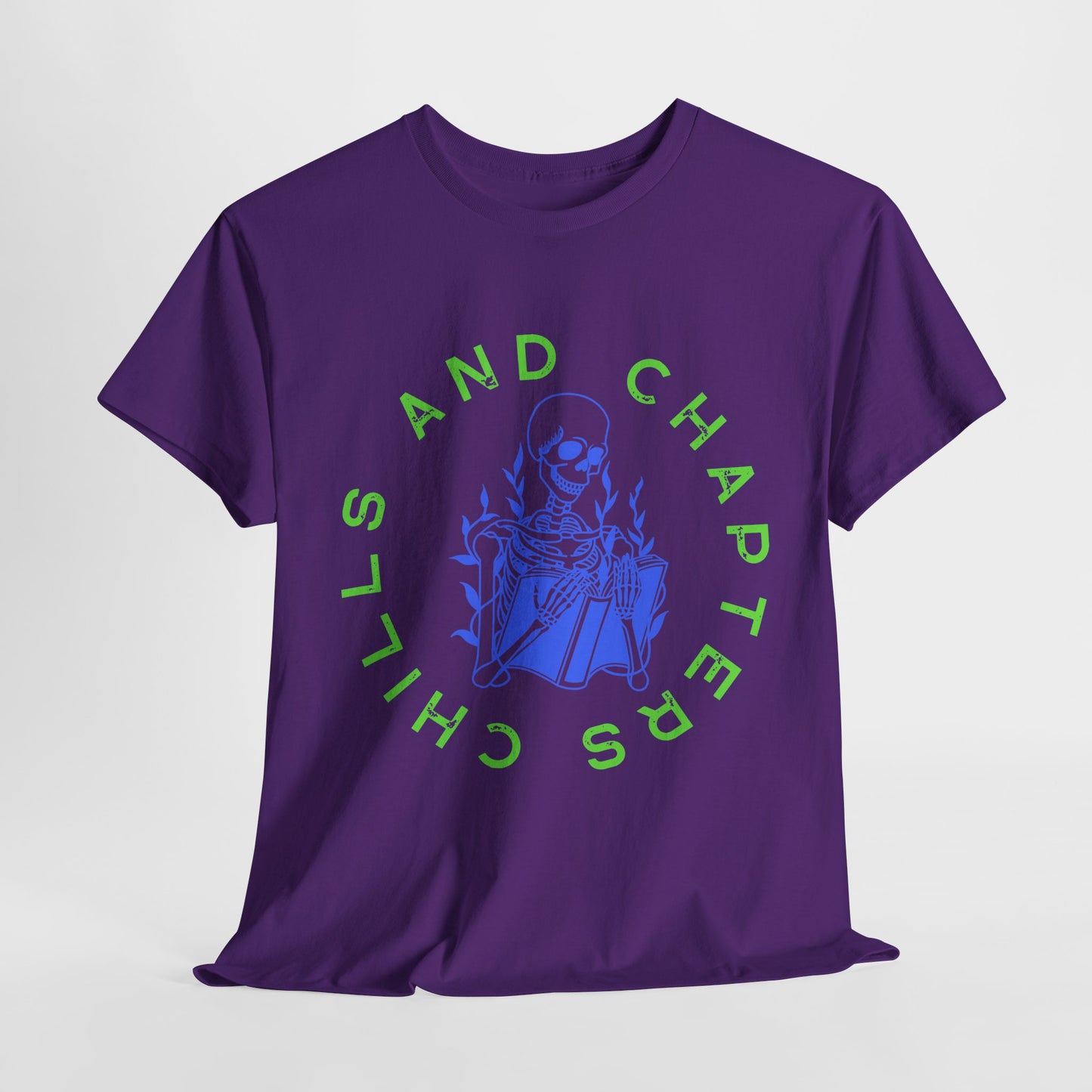 Teen/Adult Unisex Chills and Chapters T-Shirt β Skeleton Horror Reader Graphic Tee