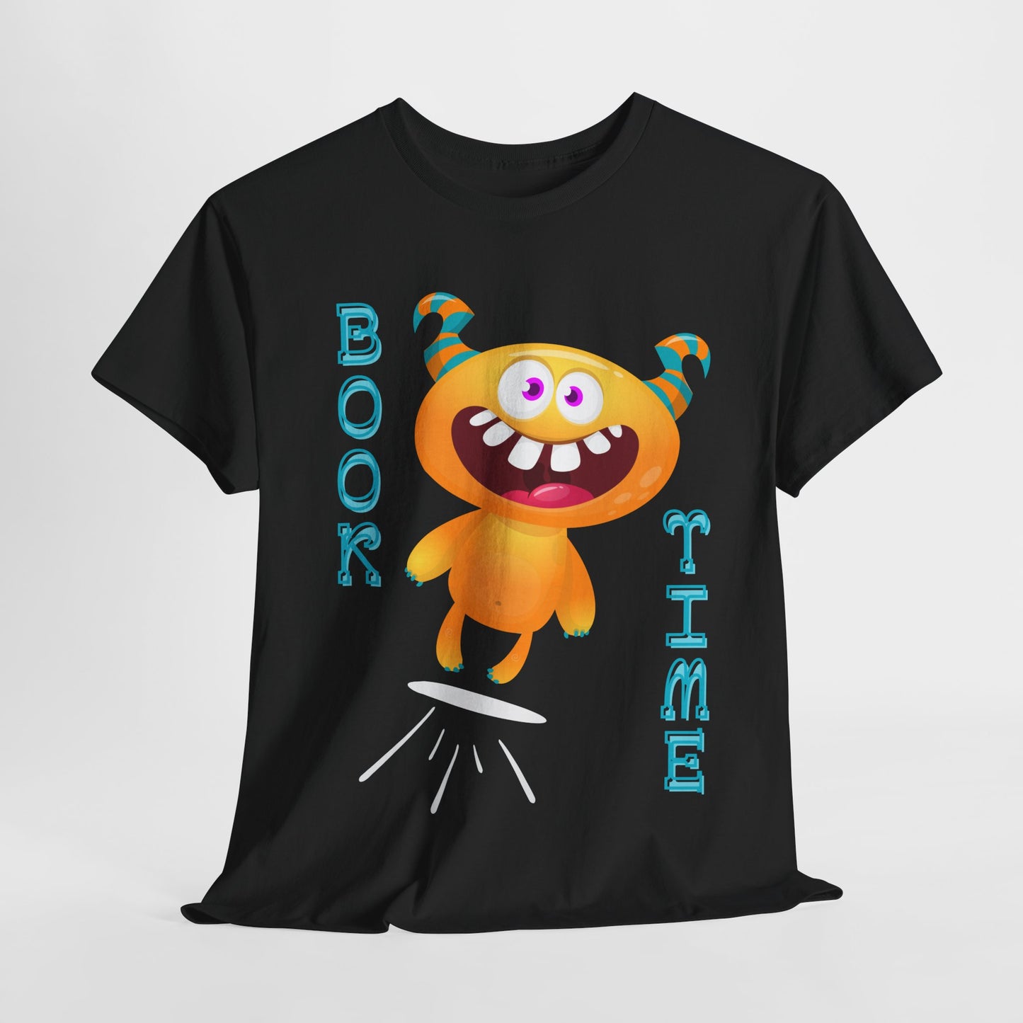 Teen/Adult Unisex “Book Time” Tee – Playful Yellow Monster Reader Shirt for Book Lovers