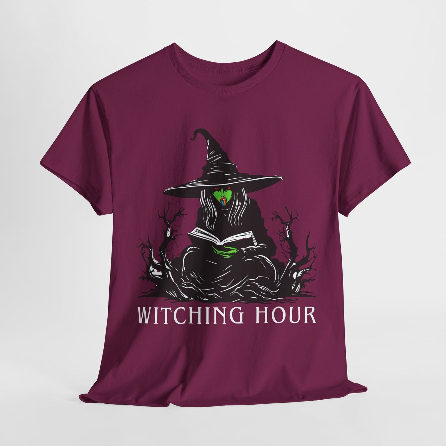 Teen/Adult Unisex Witching Hour T-Shirt – Spooky Reading Witch Graphic Tee