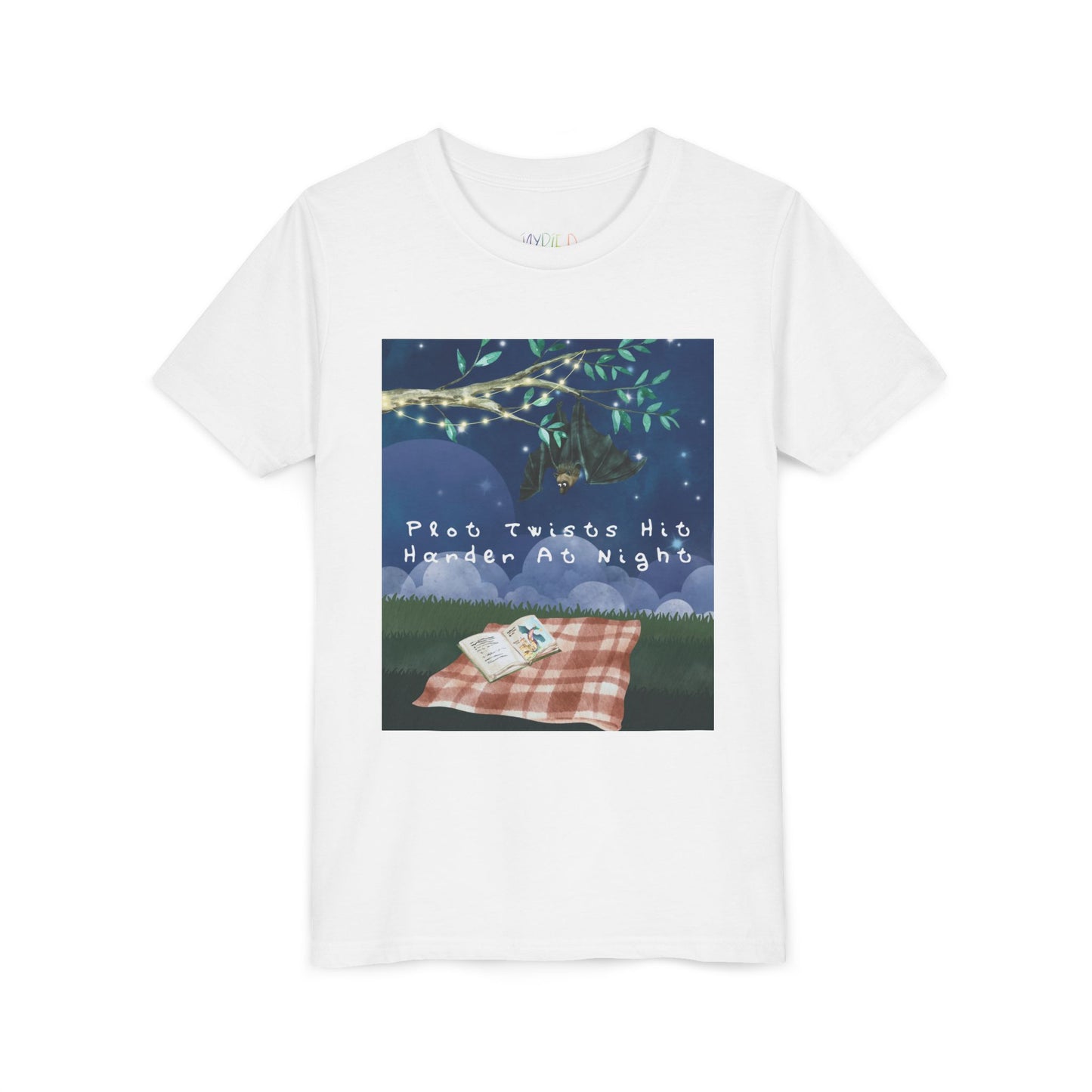 Youth Plot Twists Hit Harder at Night Tee β Spooky Bat Shirt for Bedtime Readers