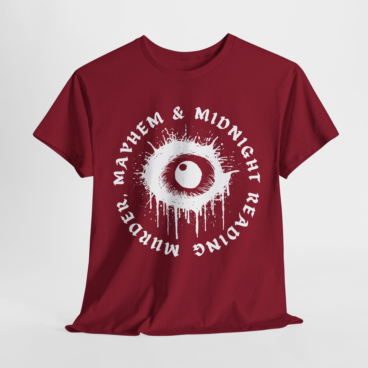 Teen/Adult Unisex Mayhem & Midnight Reading T-Shirt – Horror Eye Graphic Tee