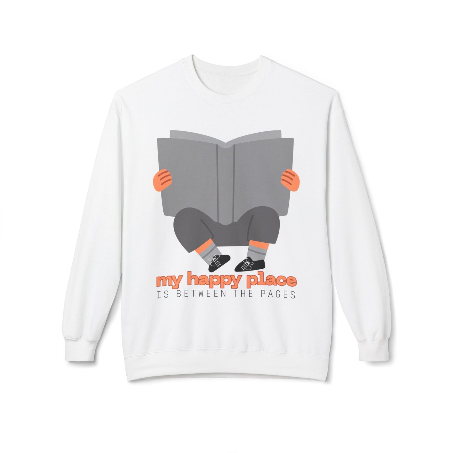 Teen/Adult Unisex My Happy Place Is Between the Pages Sweatshirt – Cozy Book Lover Reading Apparel