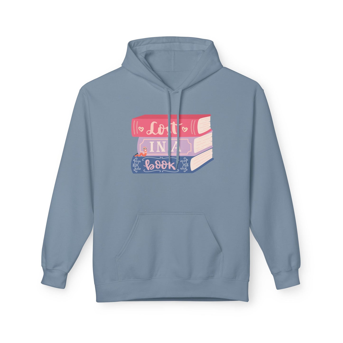 Teen/Adult Unisex Lost in a Book Hoodie – Cute Bookworm and Pastel Stack Design