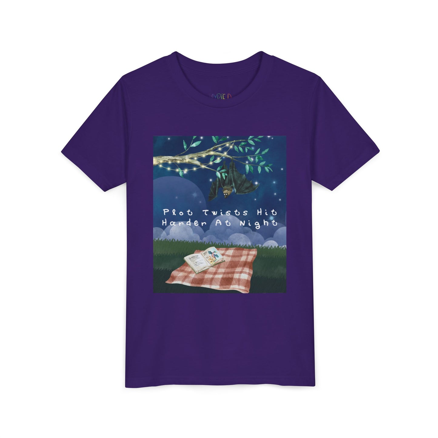 Youth Plot Twists Hit Harder at Night Tee β Spooky Bat Shirt for Bedtime Readers