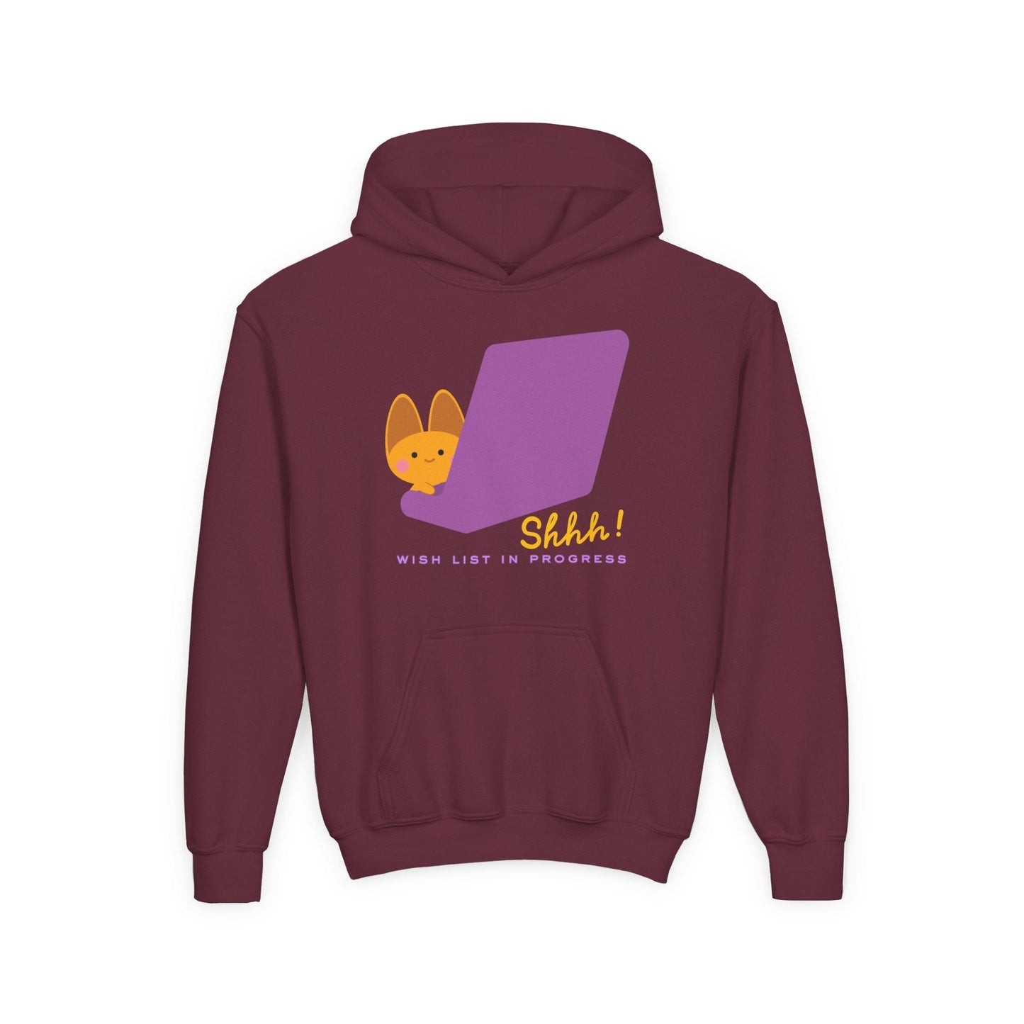 Youth Shhh! Wish List in Progress Hoodie – Cute Holiday Bunny Design Printify