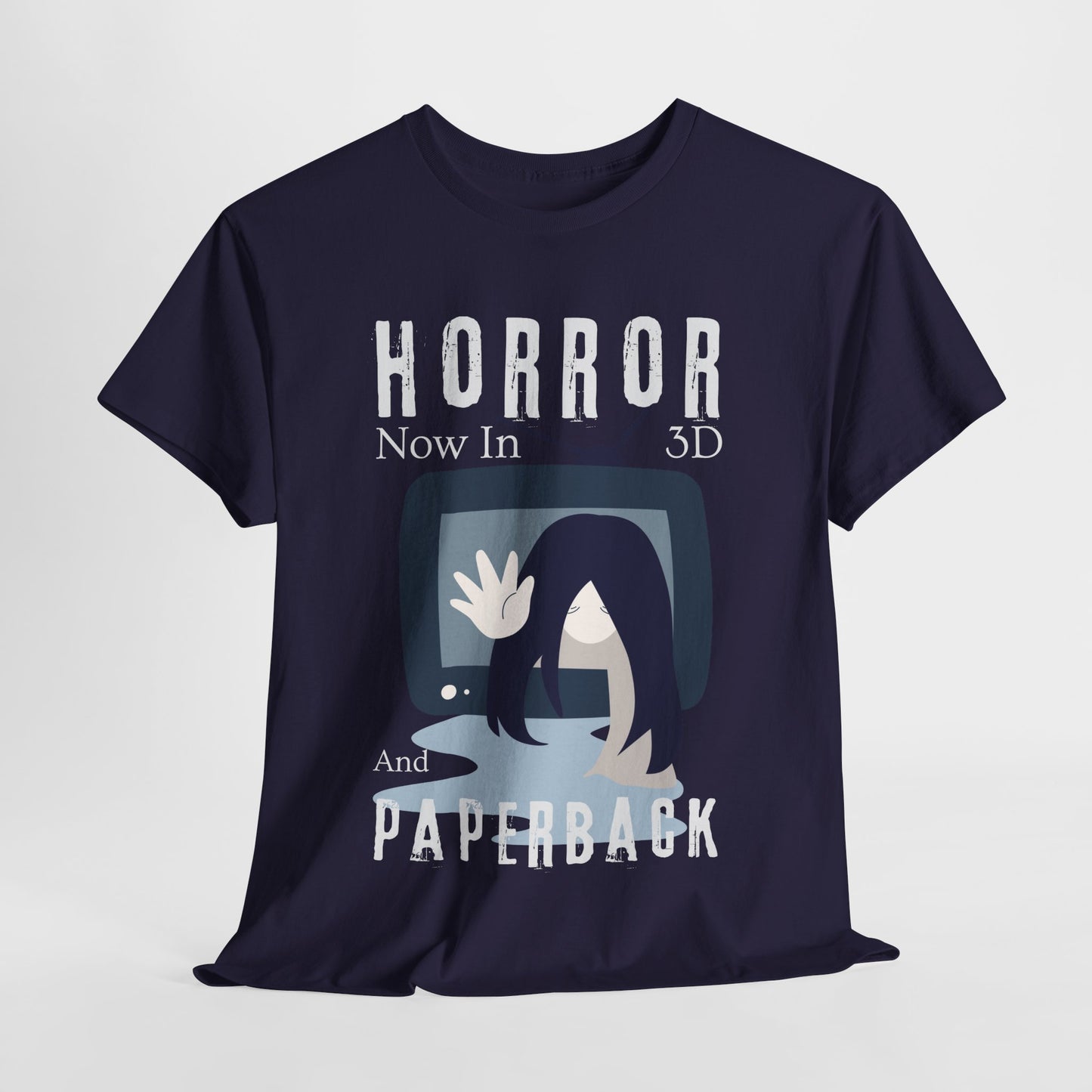 Teen/Adult Unisex Horror in 3D and Paperback T-Shirt – Creepy Retro Graphic Tee