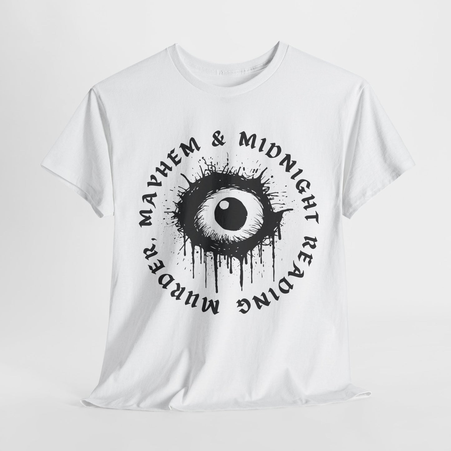 Teen/Adult Unisex Mayhem & Midnight Reading T-Shirt – Horror Eye Graphic Tee