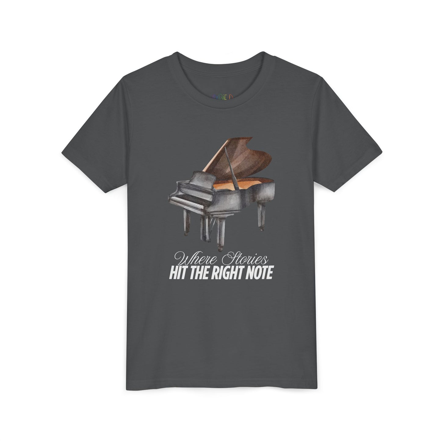 Youth Where Stories Hit the Right Note Tee – Piano Shirt for Kids Who Love Music and Meaning