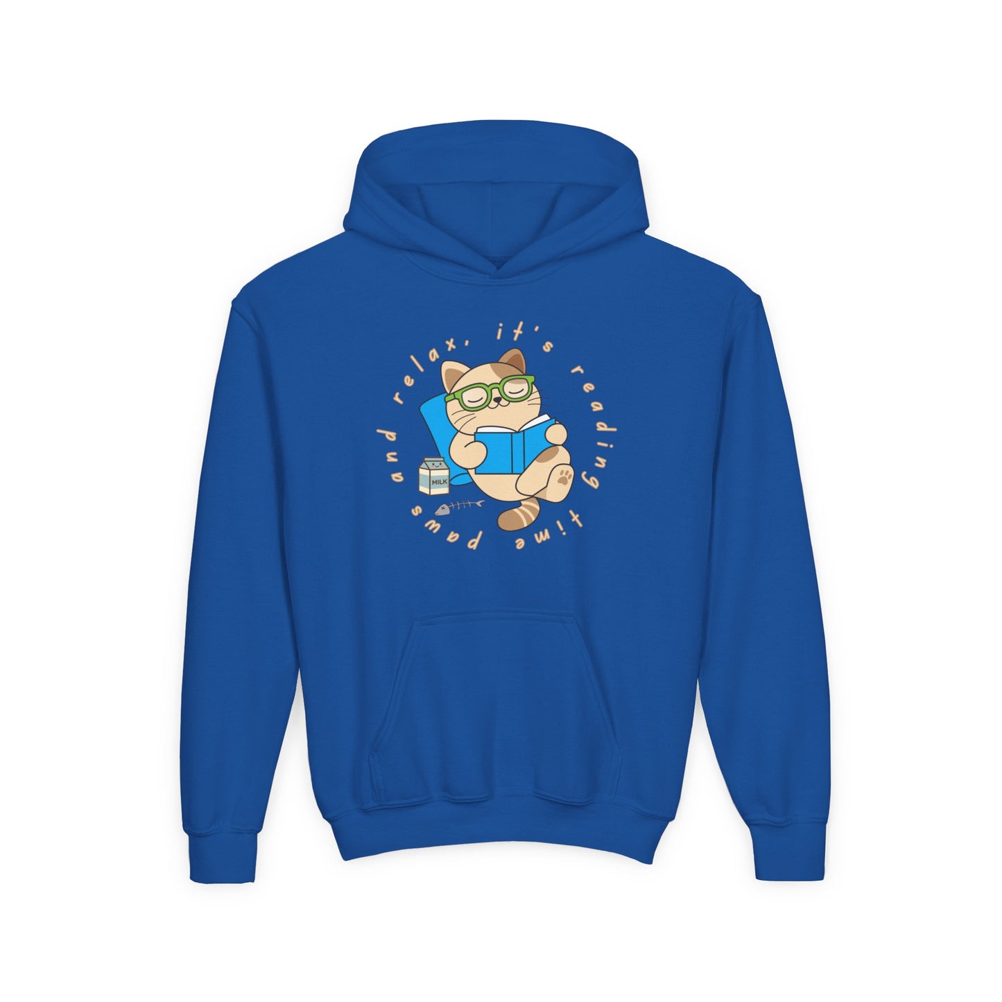 Youth Reading Hoodie – Time Paws and Relax, It’s Reading Time