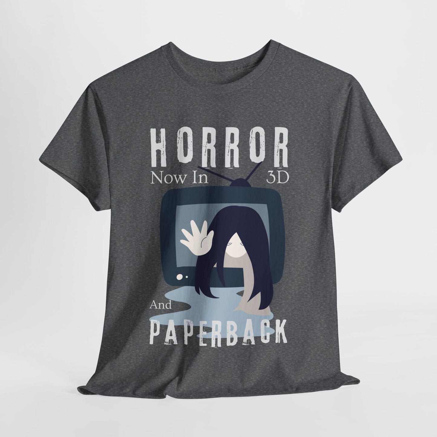 Teen/Adult Unisex Horror in 3D and Paperback T-Shirt – Creepy Retro Graphic Tee