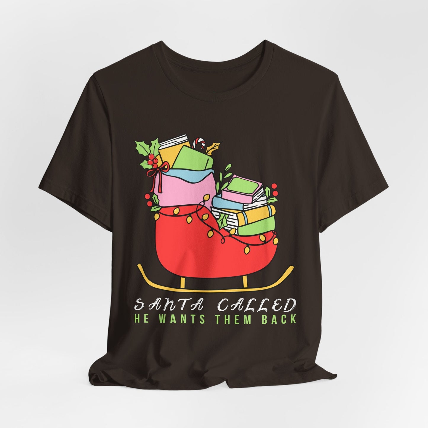 Teen/Adult Unisex Santa Called T-Shirt – Book Lover Sleigh Design Printify