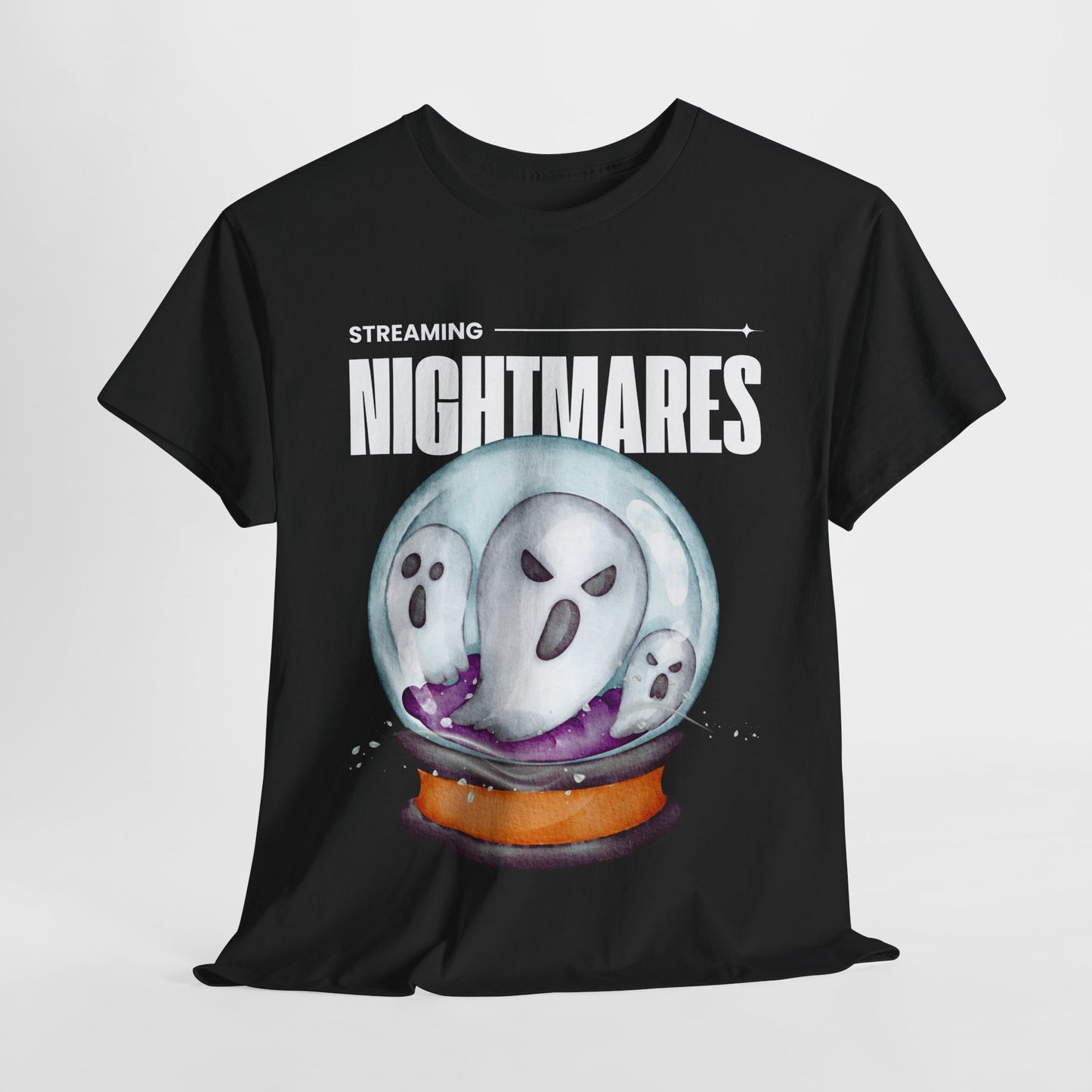 Teen/Adult Unisex "Streaming Nightmares" Ghost Globe T-Shirt โ Haunted Horror Apparel