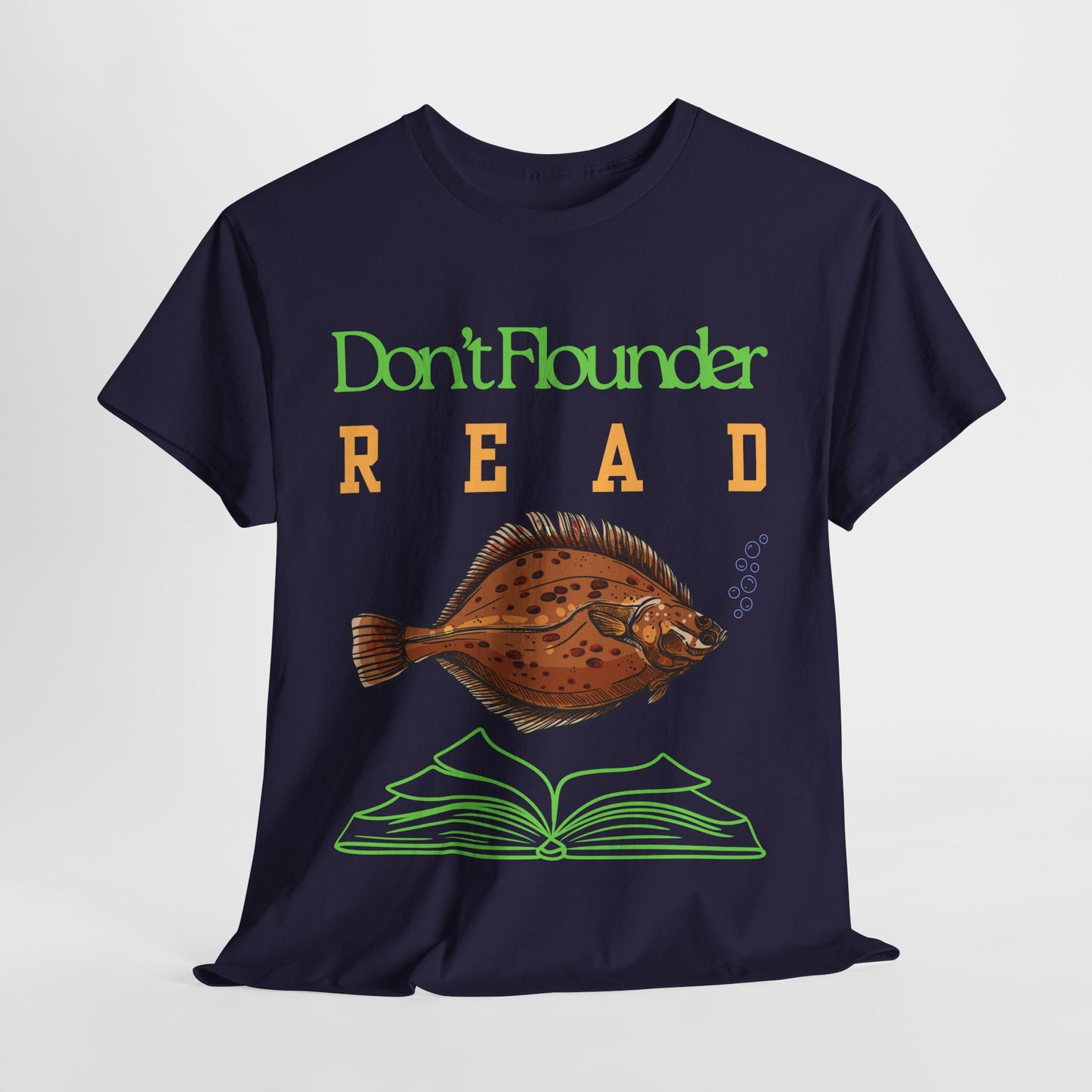 Teen/Adult Unisex Don’t Flounder Read Tee – Funny Fish Pun Shirt for Book Lovers