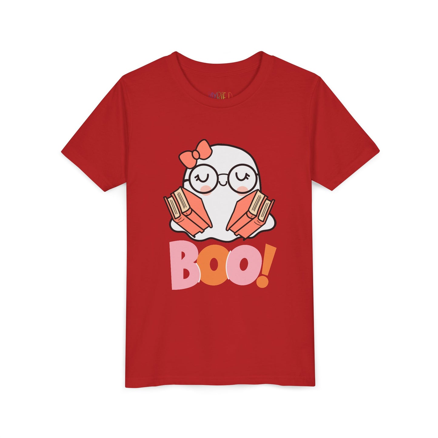 Youth Halloween "Boo!" Ghost Reader Tee – Spooky Cute Bookish Shirt (Glasses Edition)