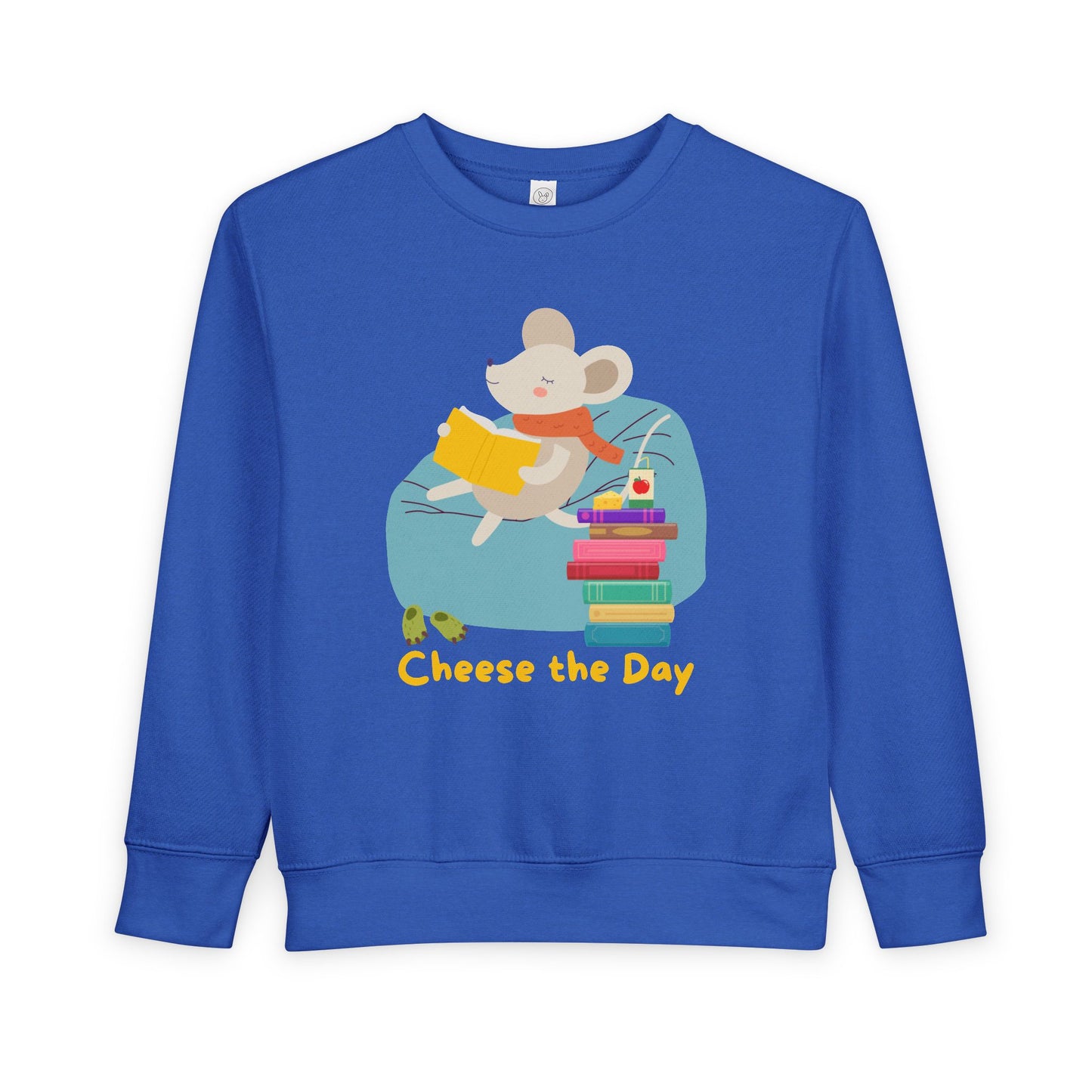 Toddler Cheese the Day Sweatshirt β Adorable Mouse Reading Crewneck for Little Bookworms