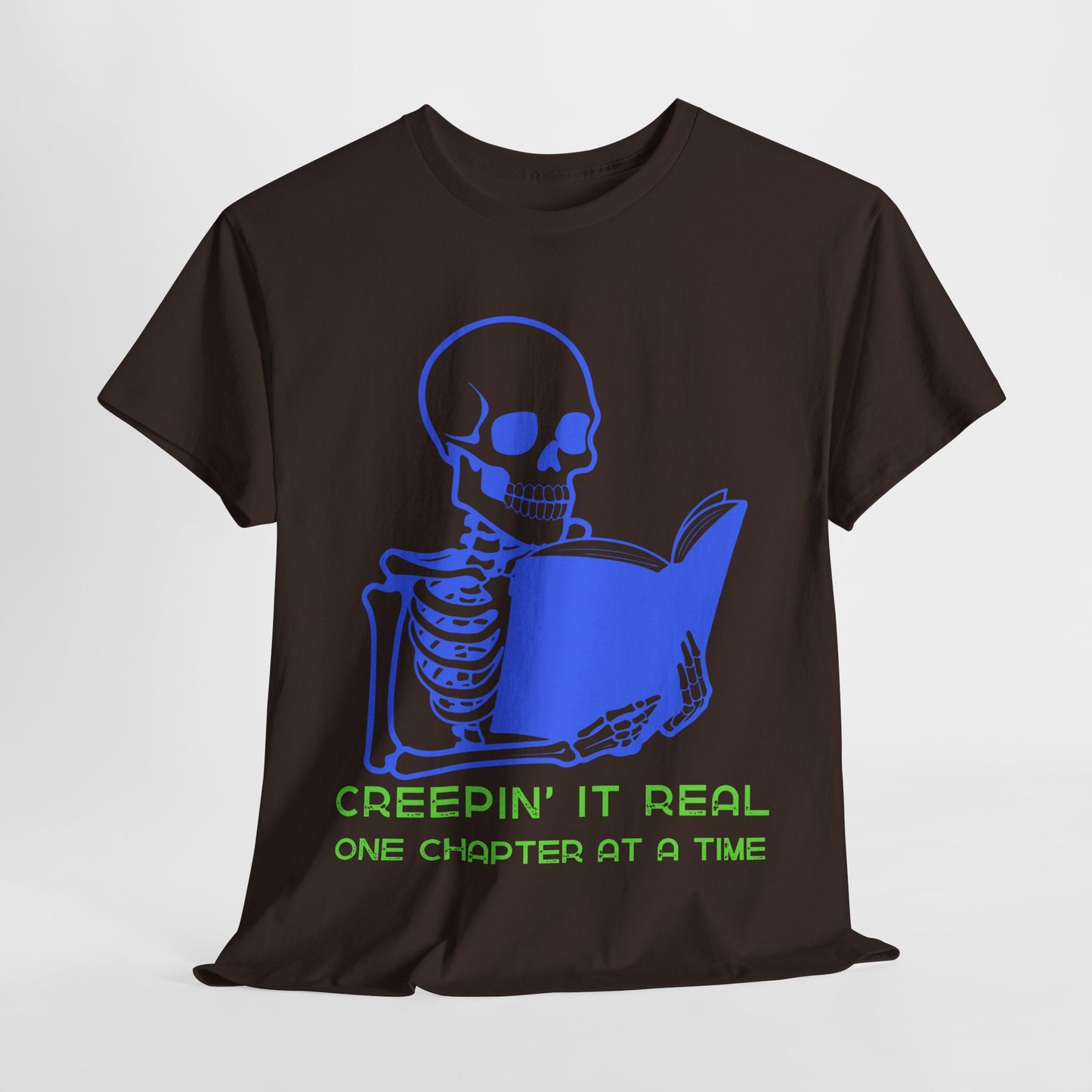 Teen/Adult Unisex Creepin’ It Real T-Shirt – Skeleton Horror Reader Graphic Tee