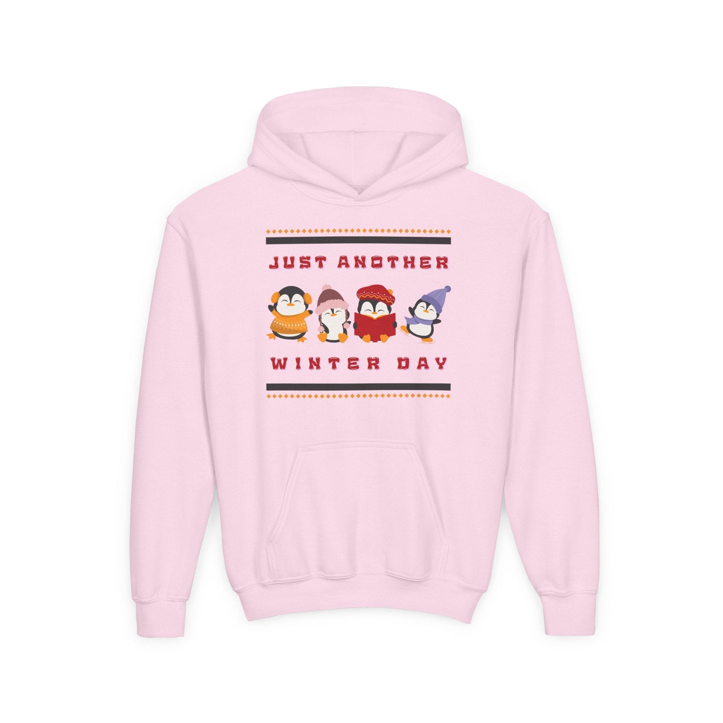 Youth Just Another Winter Day Hoodie – Cozy Penguin Friends Design Printify