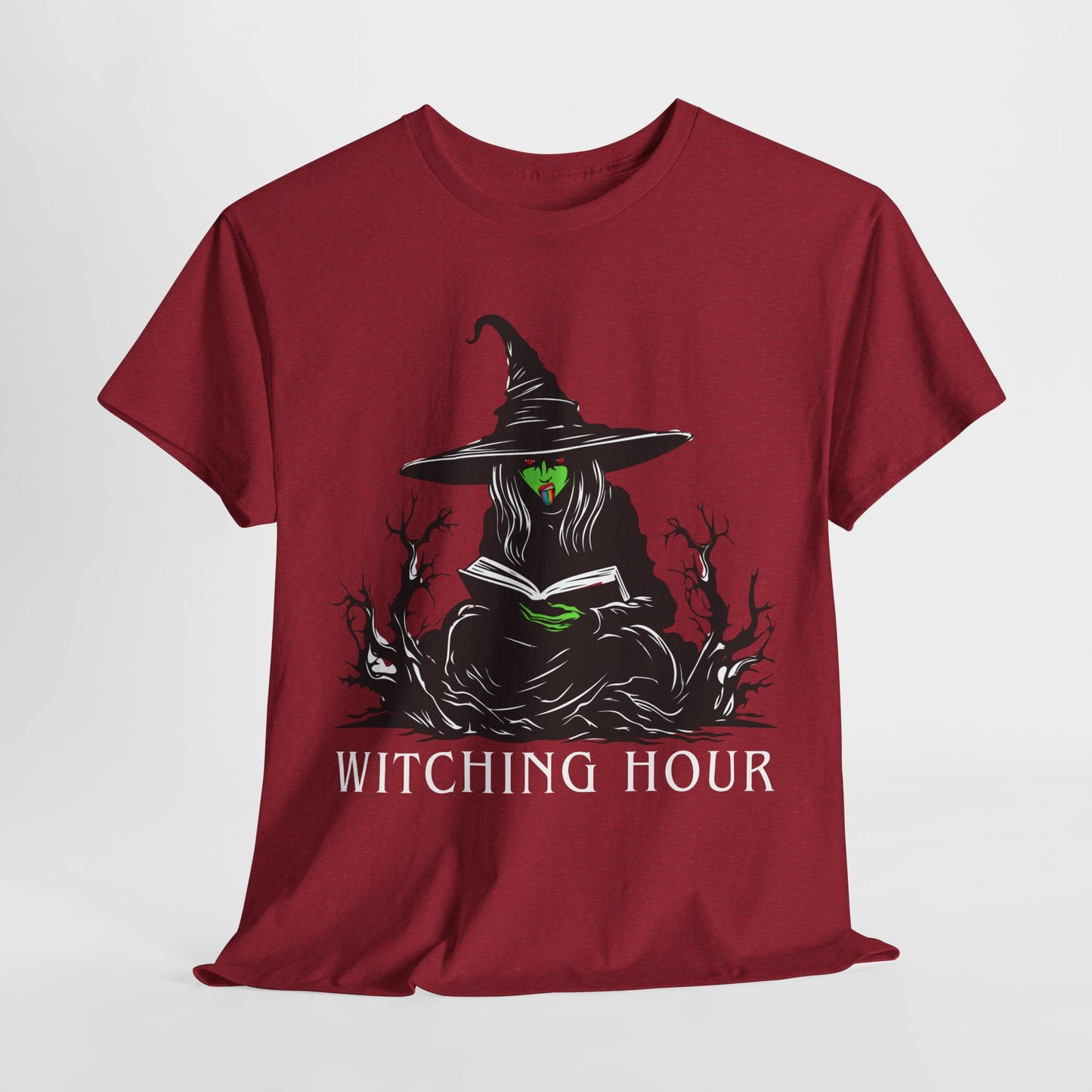 Teen/Adult Unisex Witching Hour T-Shirt – Spooky Reading Witch Graphic Tee