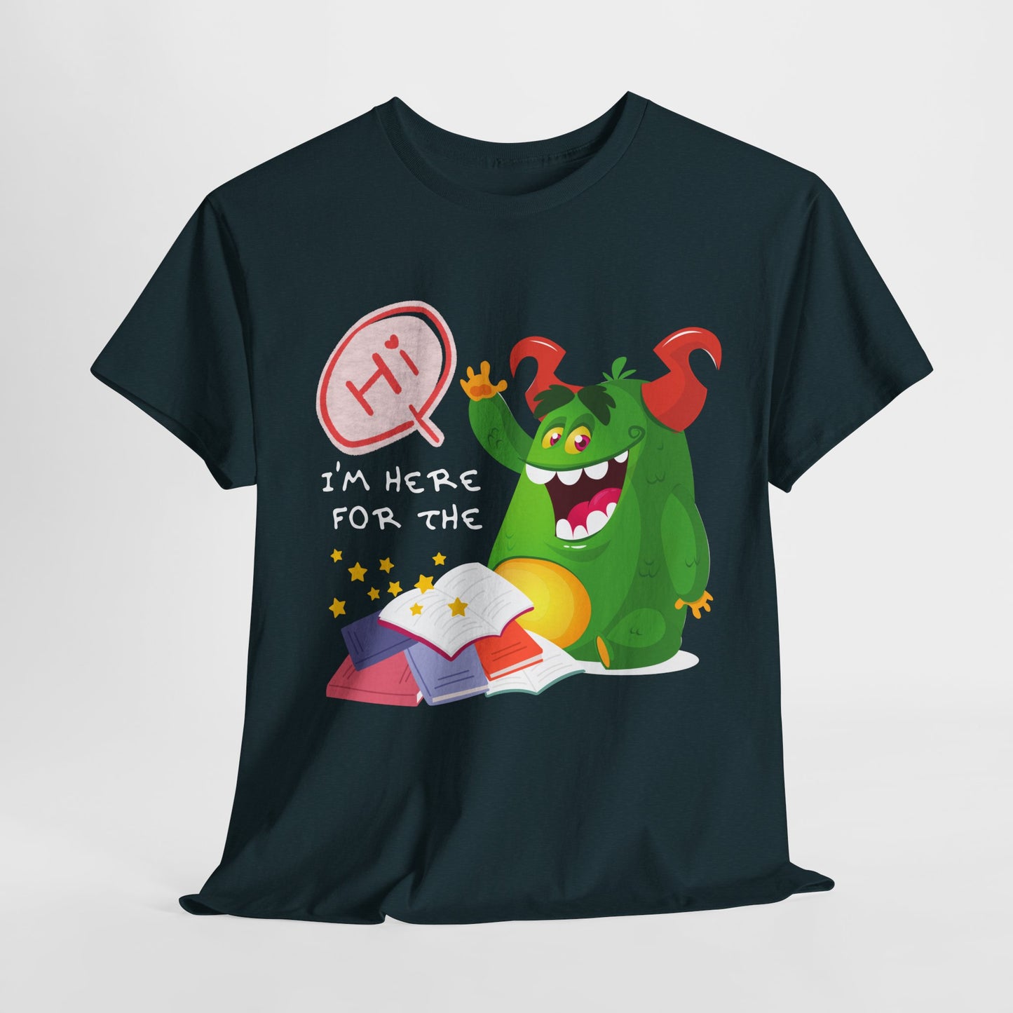 Teen/Adult Unisex “I’m Here for the Storytime” Tee – Cute Bookish Shirt for Fun-Loving Readers & Librarians