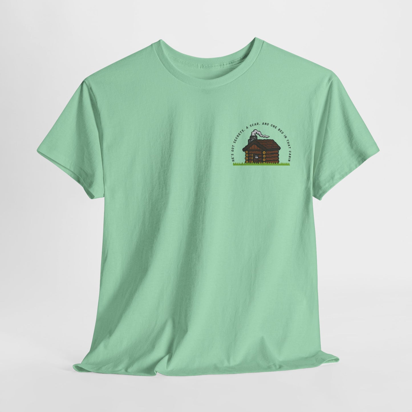 Teen/Adult Unisex Tee – He’s Got Secrets, a Scar, and One Bed in That Cabin (Little Edition)