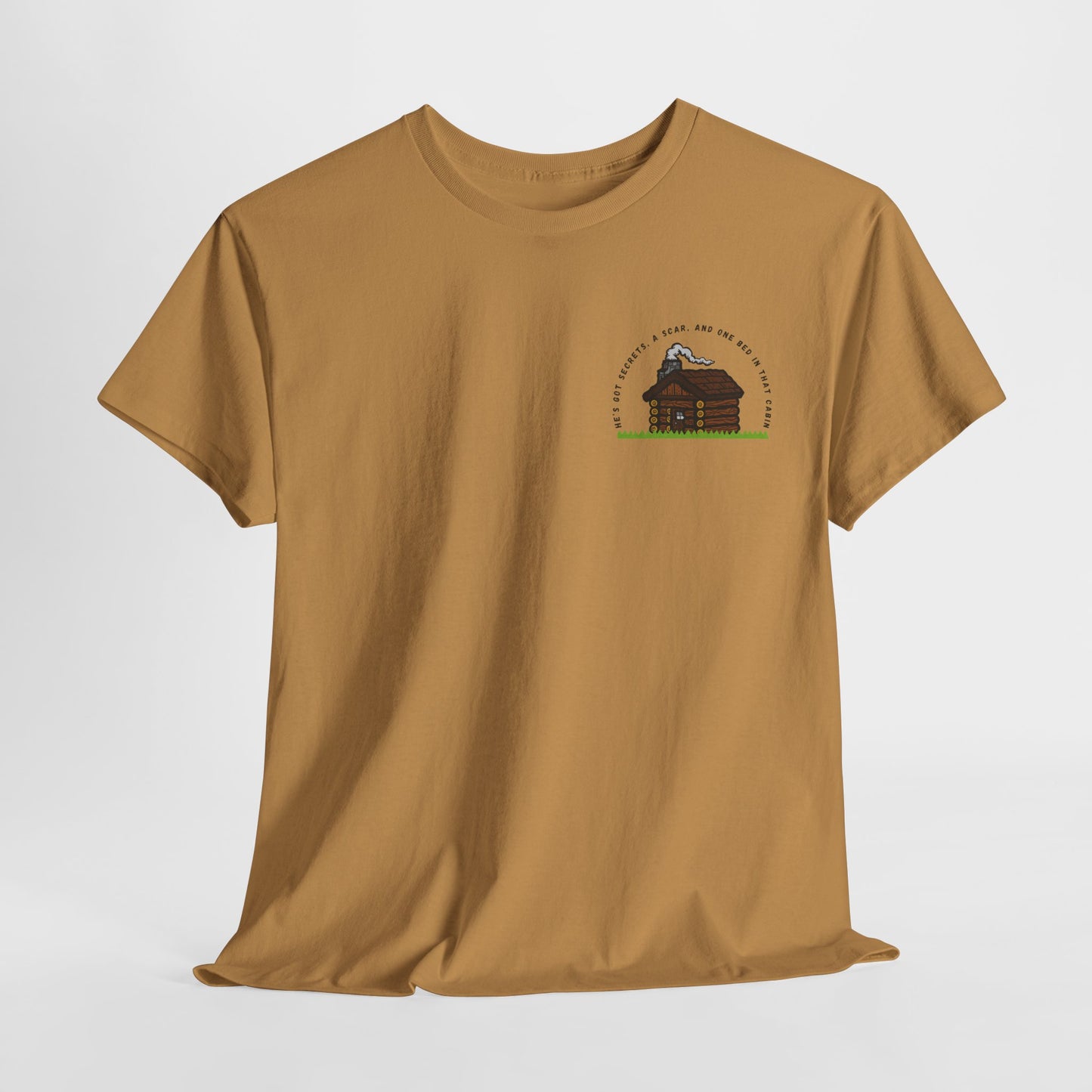 Teen/Adult Unisex Tee – He’s Got Secrets, a Scar, and One Bed in That Cabin (Little Edition)