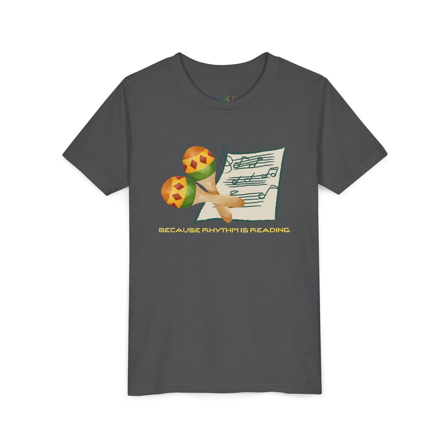 Youth Because Rhythm Is Reading Tee – Maracas Shirt for Kids Who Read Music Like a Book