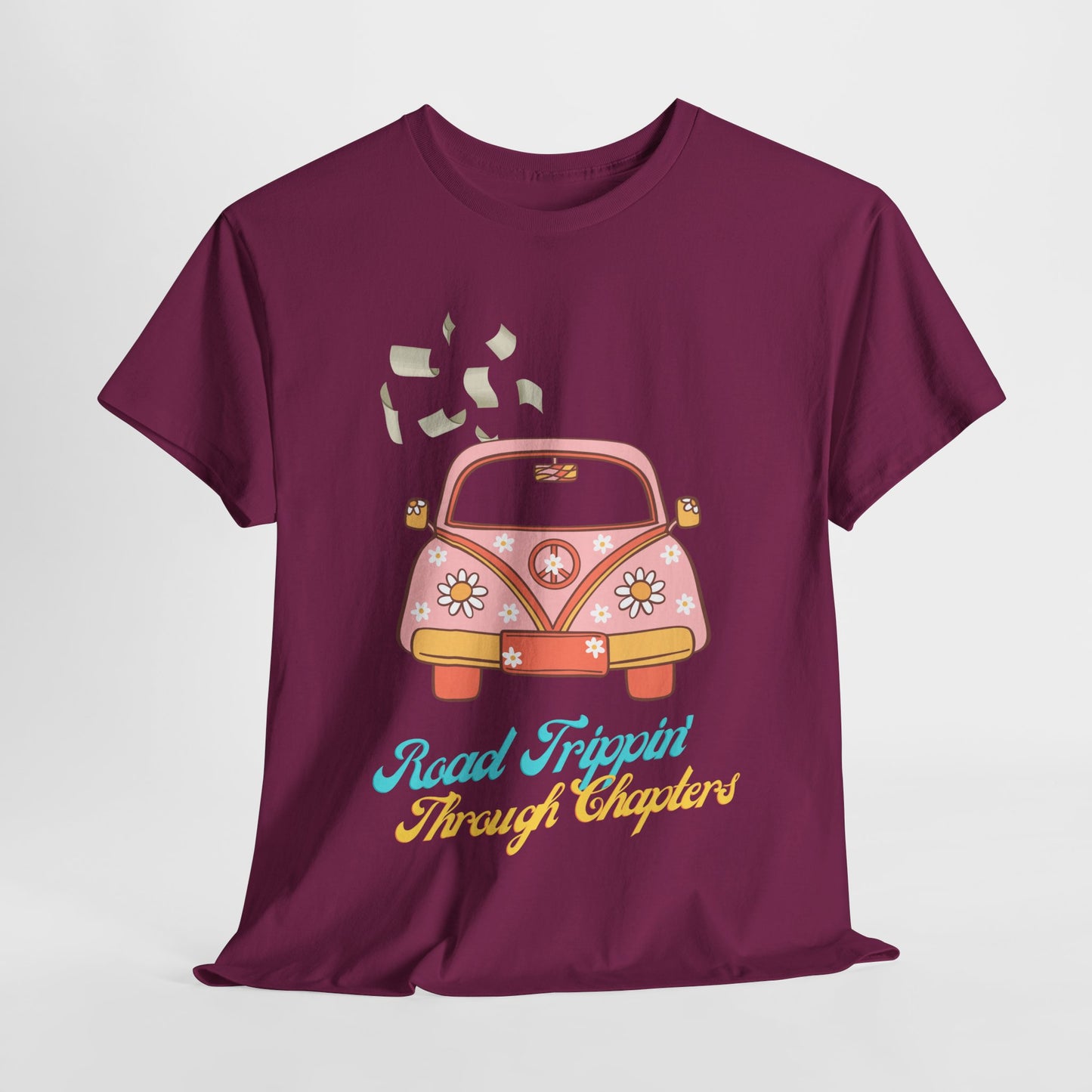Teen/Adult Unisex Road Trippin’ Through Chapters Tee – Groovy Gift for Book Lovers on a Journey