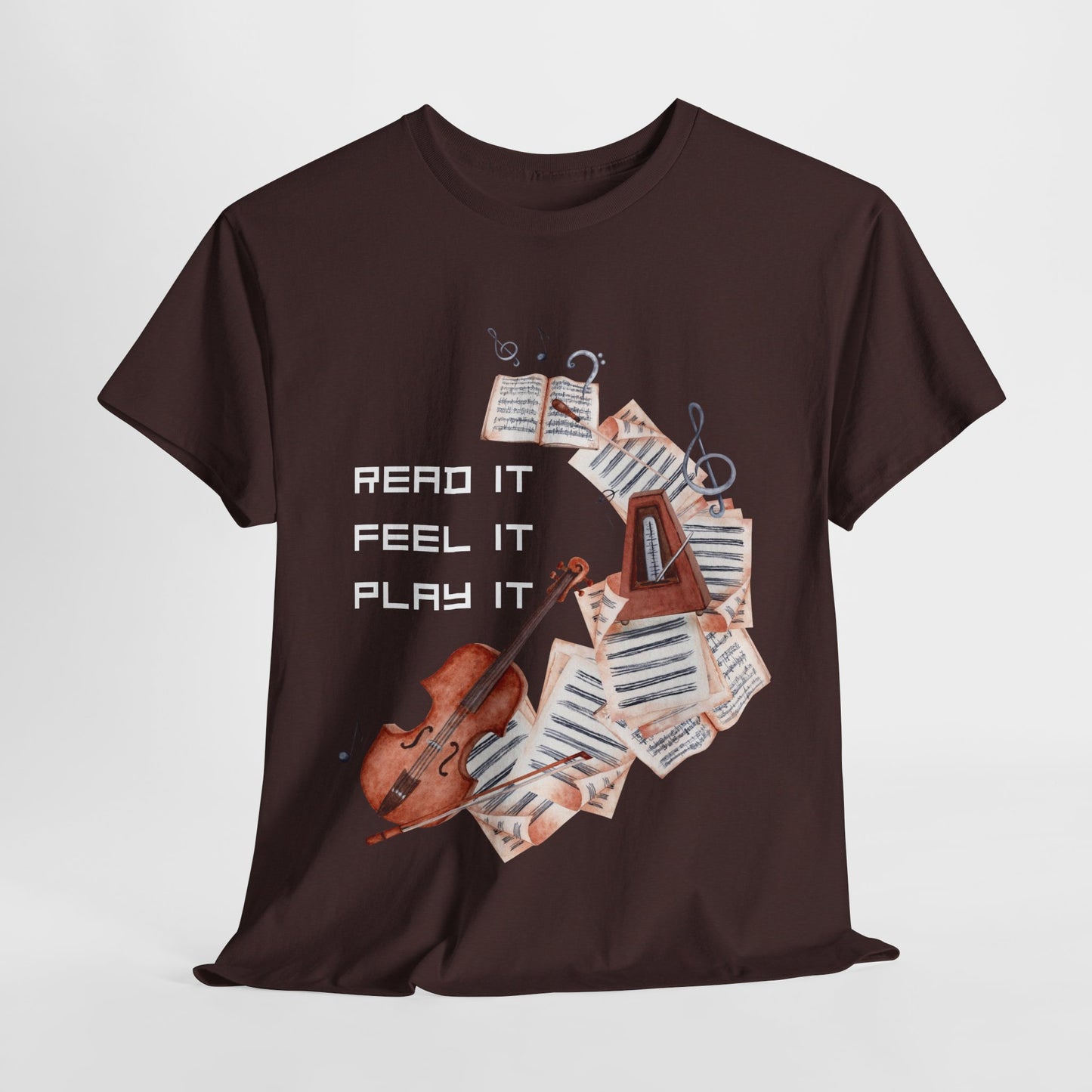 Teen/Adult Unisex Read It, Feel It, Play It Tee – A Symphony for Storytellers and Musicians