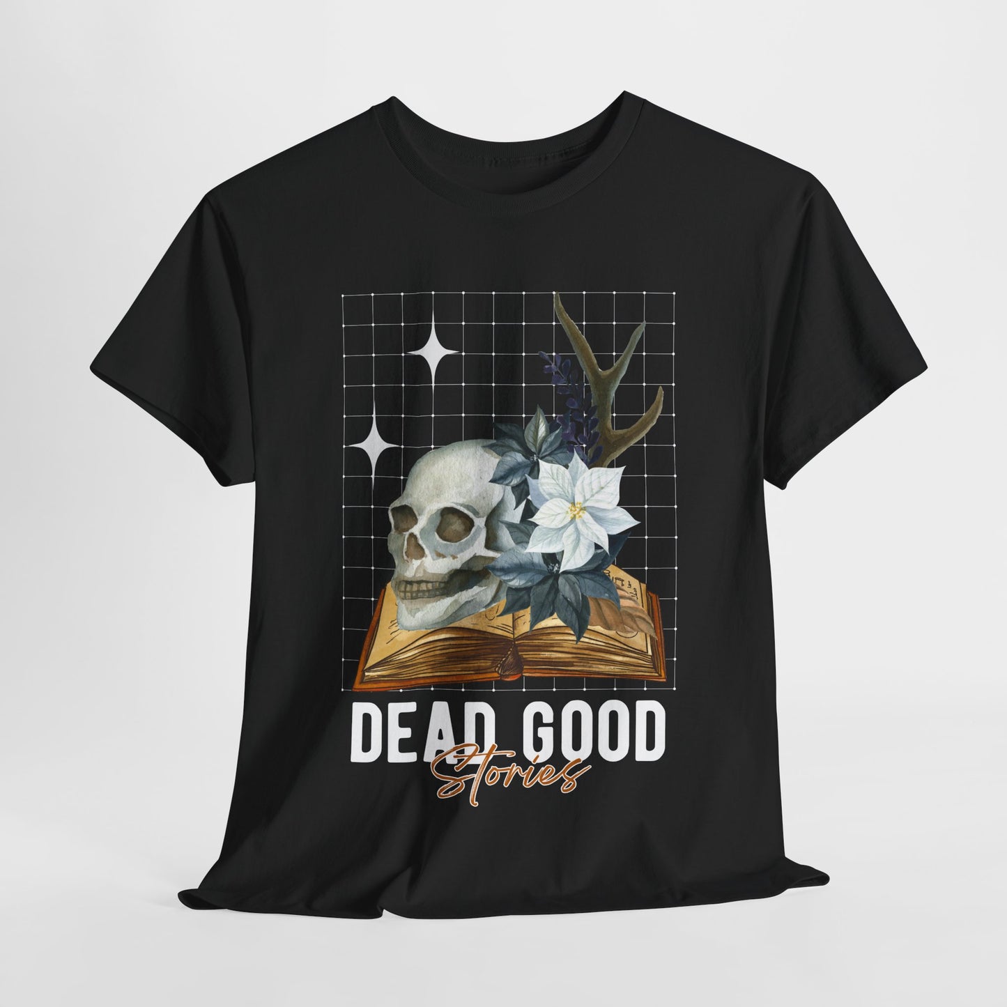 Teen/Adult Unisex Dead Good Stories T-Shirt β Skull & Book Horror Graphic Tee