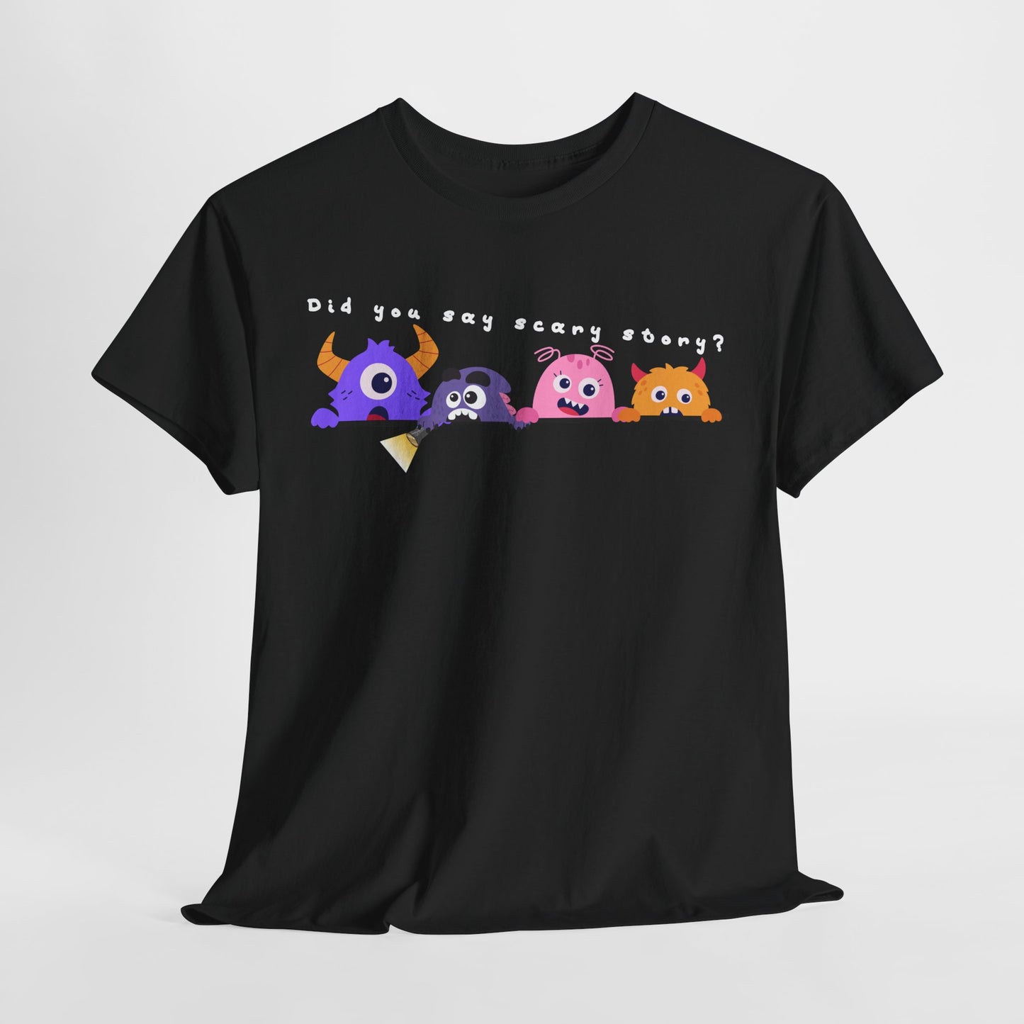 Teen/Adult Unisex “Did You Say Scary Story?” Tee – Creepy-Cute Read-Aloud Shirt for Bookworms & Storytellers