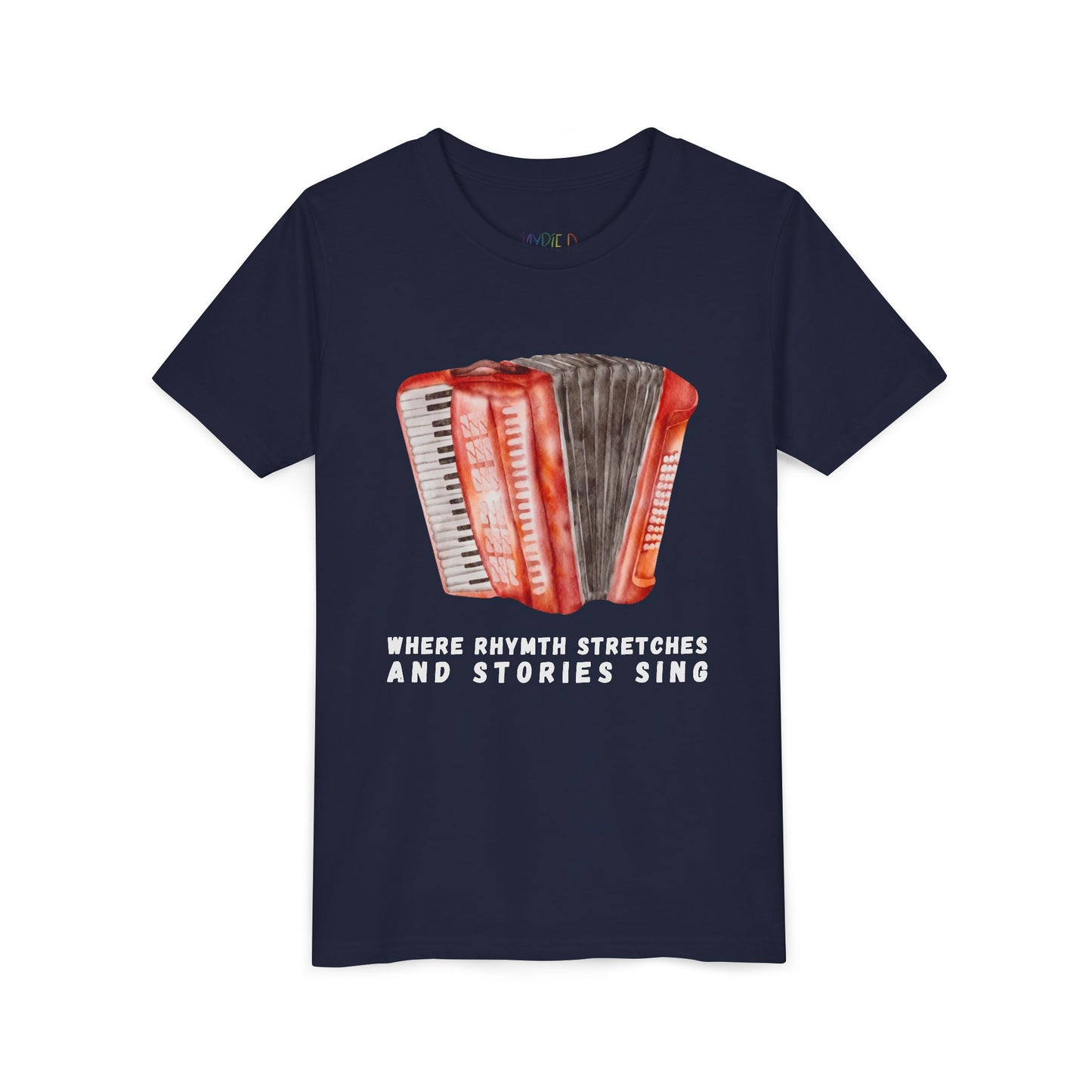 Youth Where Rhythm Stretches and Stories Sing Tee – Accordion Shirt for Creative Young Minds
