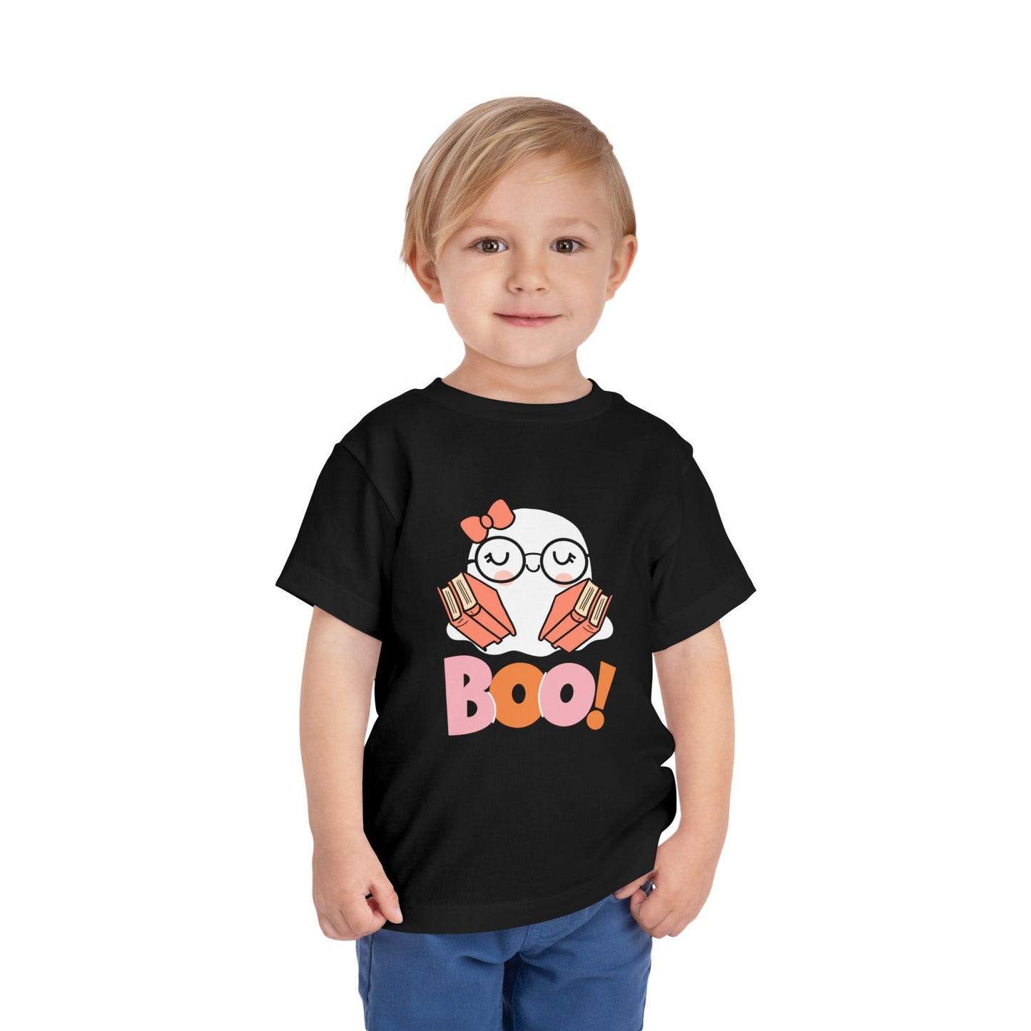 Toddler Halloween "Boo!" Ghost Reader Tee – Spooky Cute Bookish Shirt