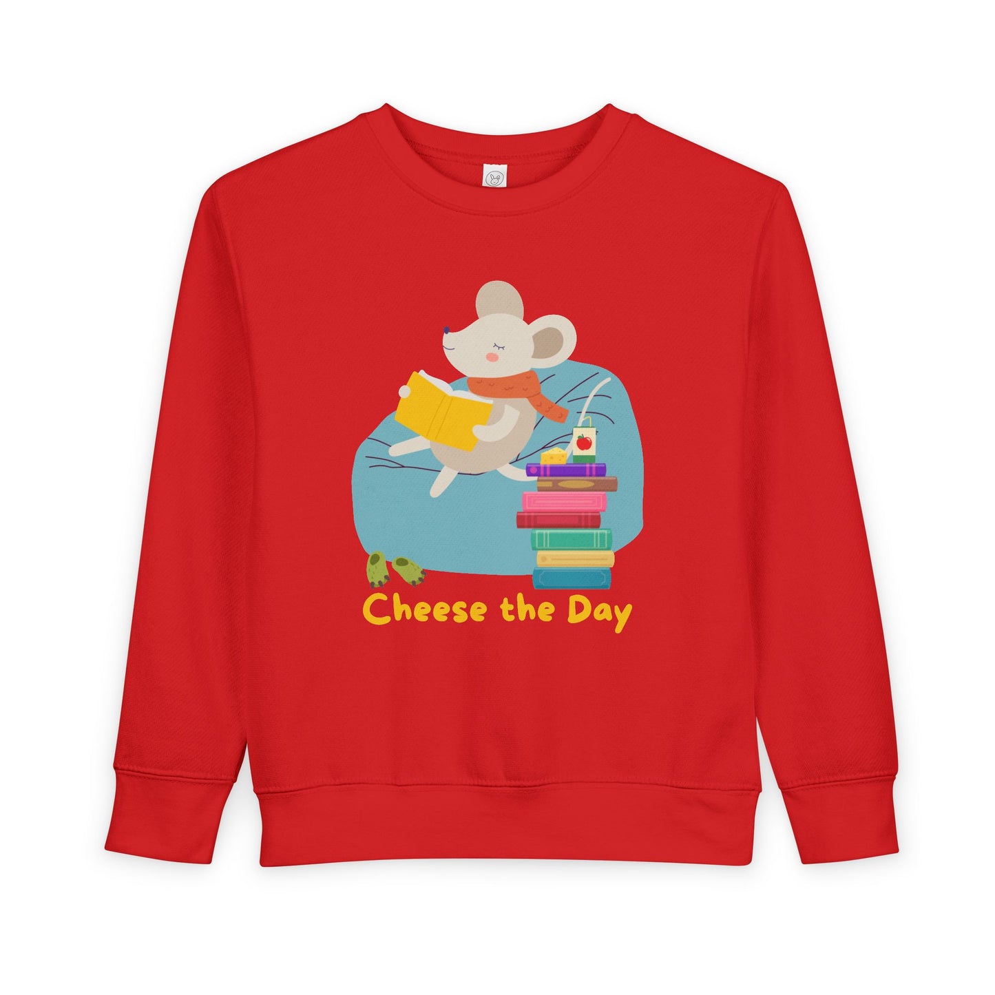 Toddler Cheese the Day Sweatshirt β Adorable Mouse Reading Crewneck for Little Bookworms