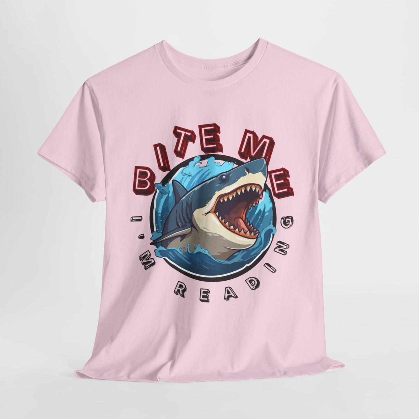 Teen/Adult Unisex Bite Me I'm Reading Tee – Shark Shirt for Fierce Bookworms