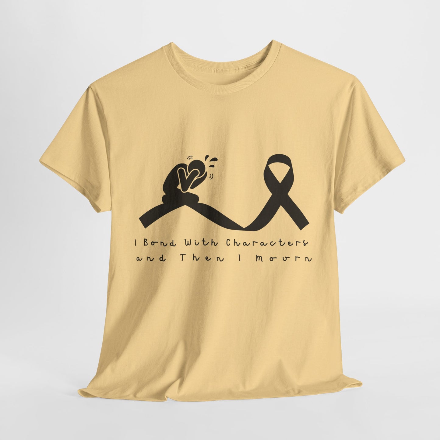 Teen/Adult Unisex I Bond With Characters and Then I Mourn Tee – Book Loss Awareness (Ribbon Edition)