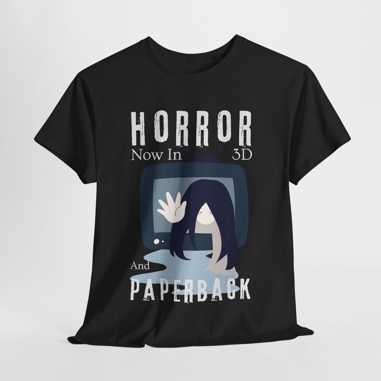Teen/Adult Unisex Horror in 3D and Paperback T-Shirt – Creepy Retro Graphic Tee