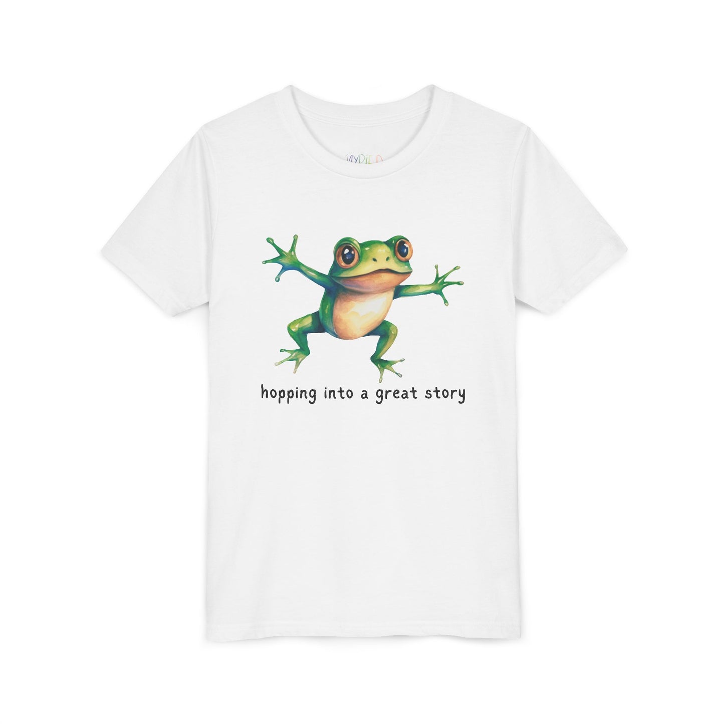Youth Hopping Into a Great Story Tee β Frog Reading Shirt for Curious Young Readers