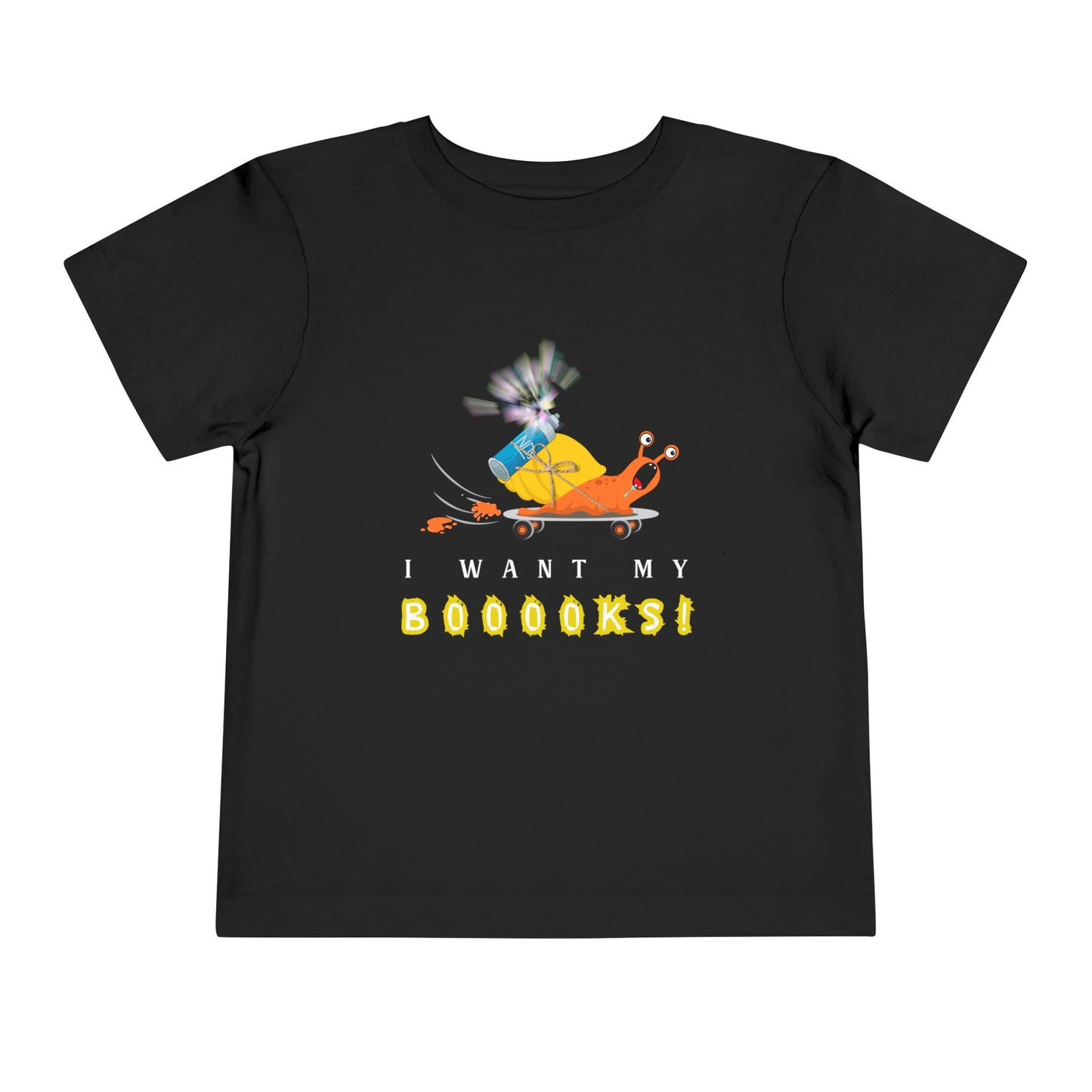 Toddler I Want My Booooks! Snail Tee – Funny Reading Shirt for Kids Who Zoom to Storytime