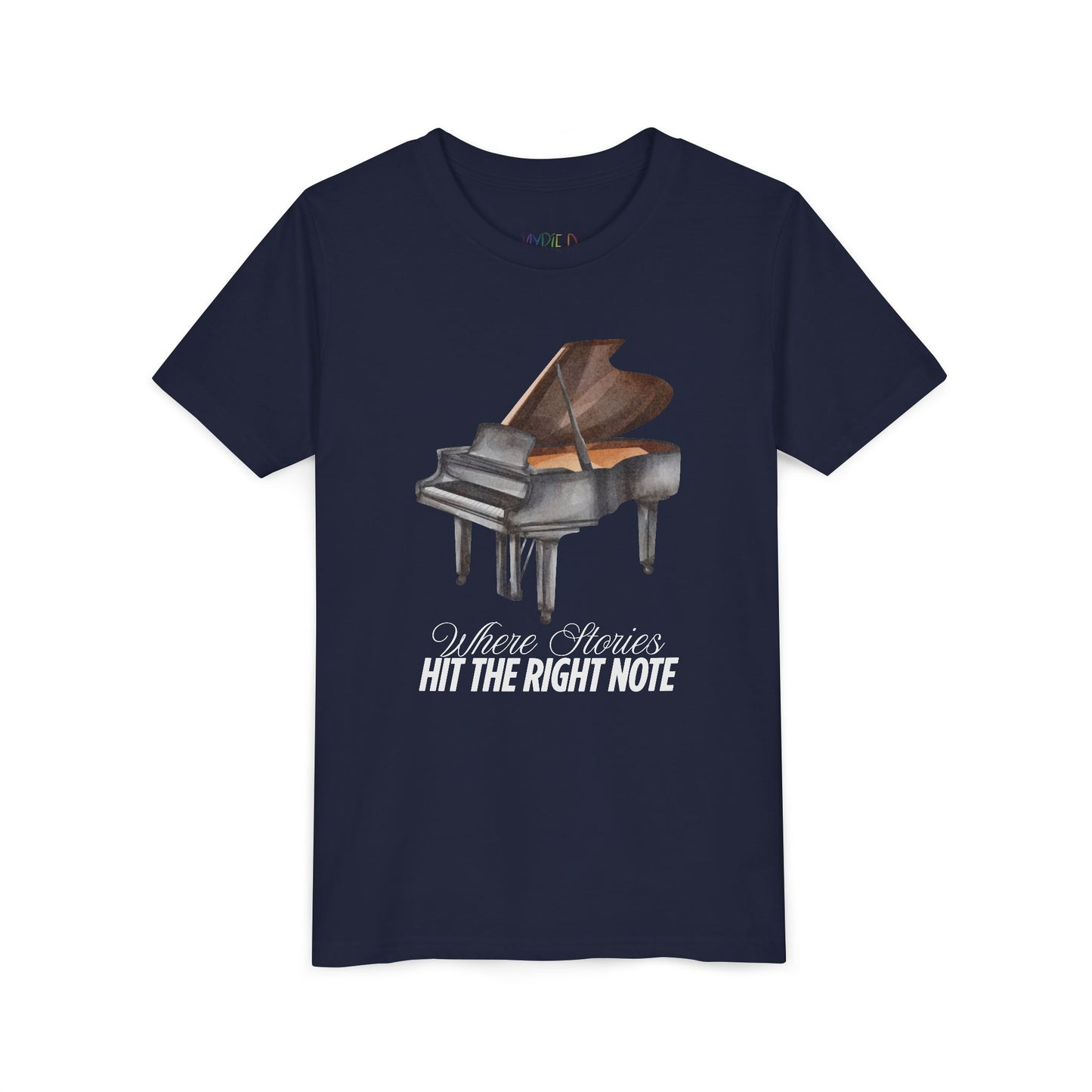 Youth Where Stories Hit the Right Note Tee – Piano Shirt for Kids Who Love Music and Meaning