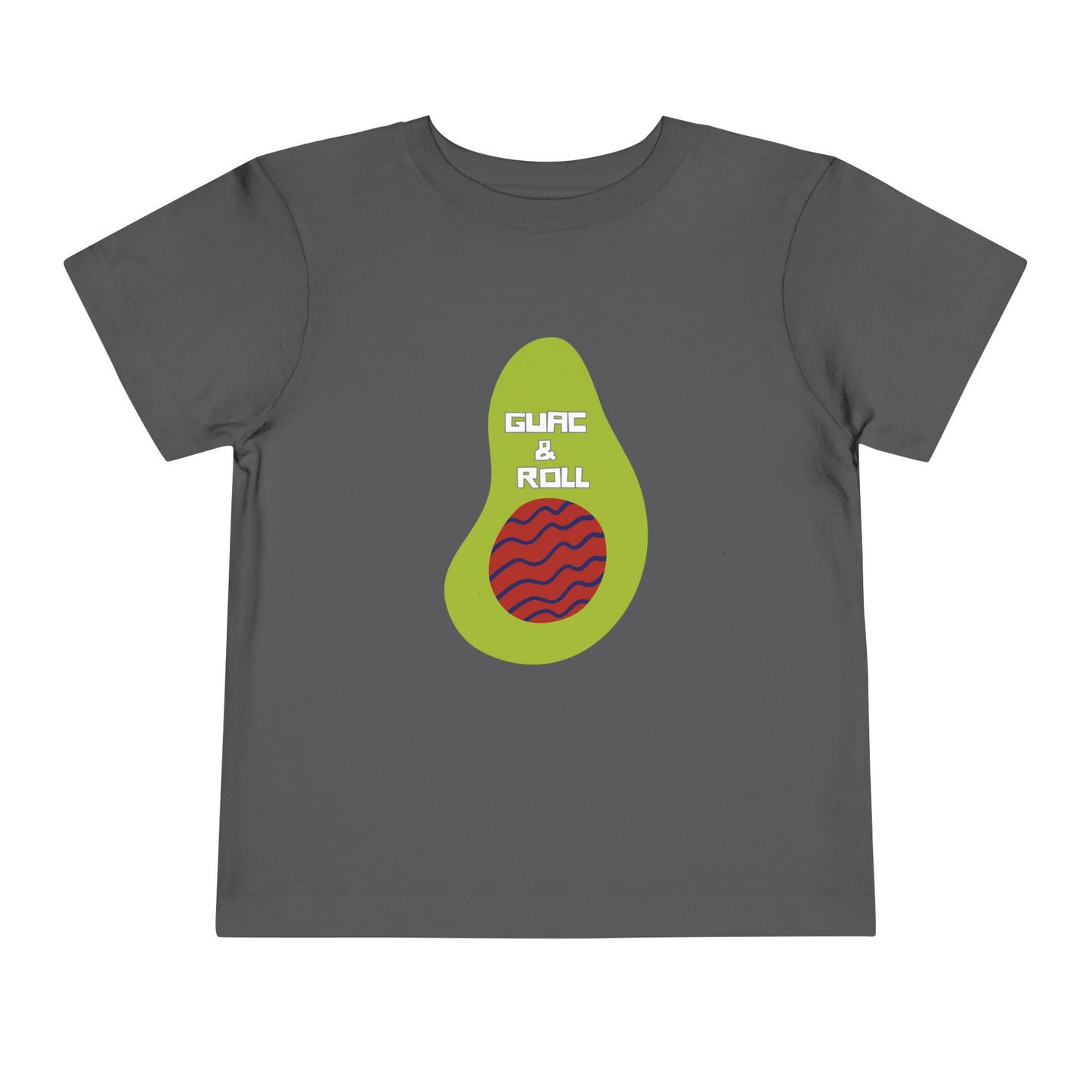 Gray t-shirt with avocado graphic and 'Guac & Roll' text