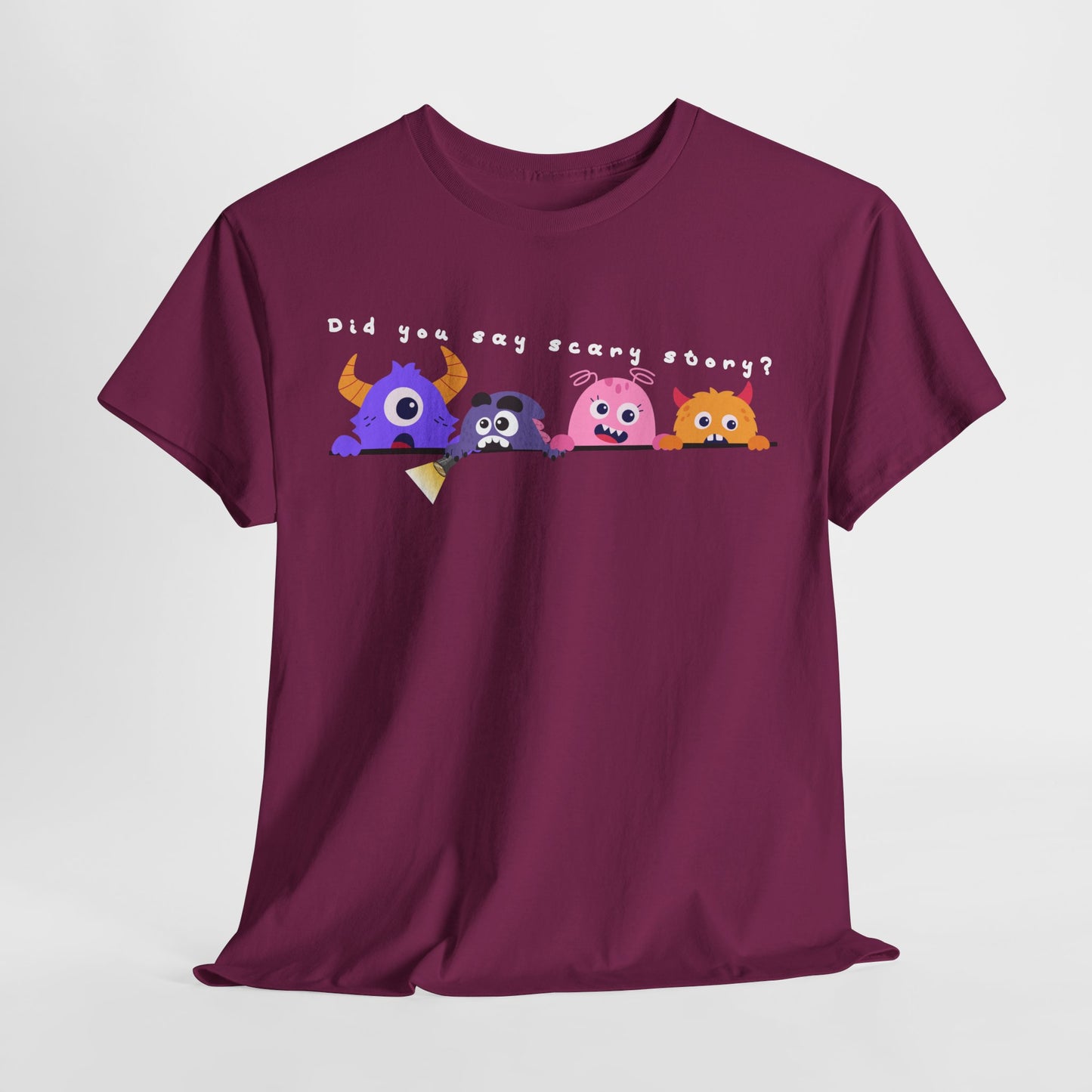 Teen/Adult Unisex “Did You Say Scary Story?” Tee – Creepy-Cute Read-Aloud Shirt for Bookworms & Storytellers