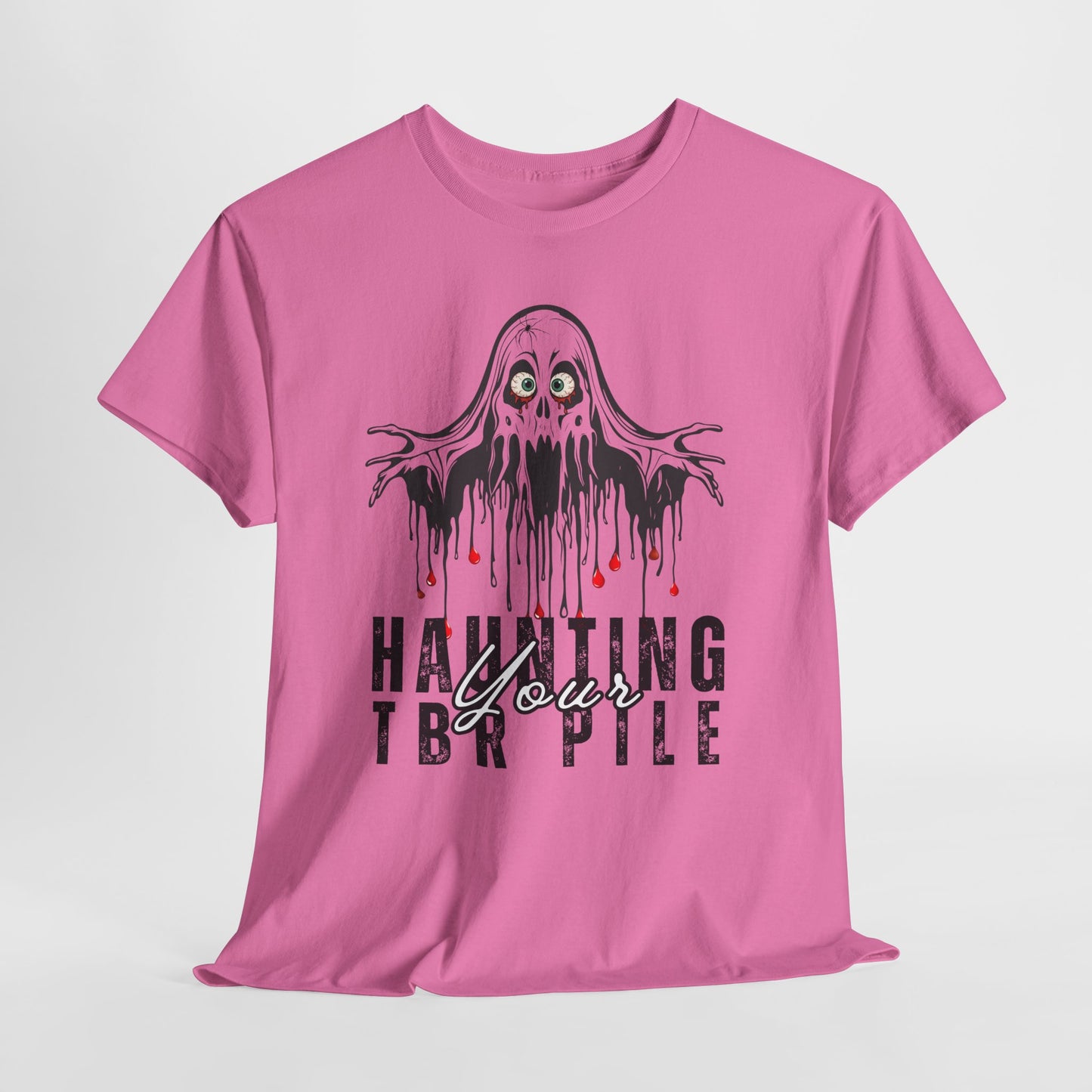 Teen/Adult Unisex Haunting Your TBR Pile T-Shirt – Horror Reader Graphic Tee